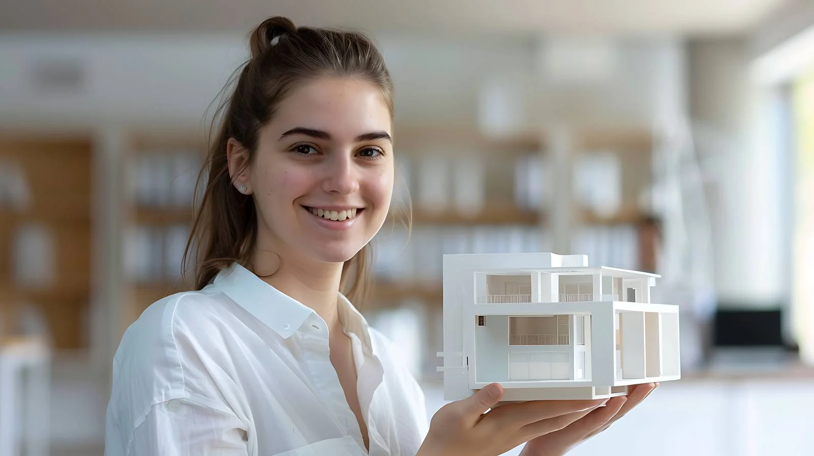 Smiling Woman in Office with AR — free download from Dotvec