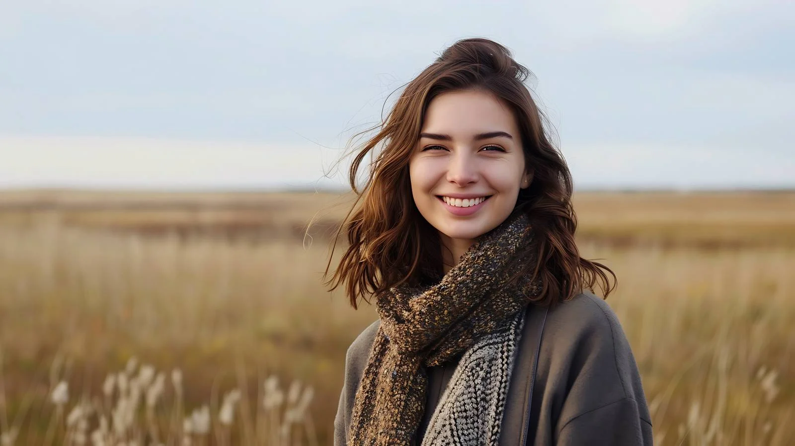 Smiling Woman in Rural Landscape Portrait — free download from Dotvec