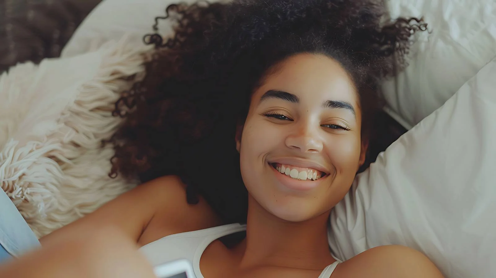 Cheerful Woman Relaxing on Couch — free download from Dotvec