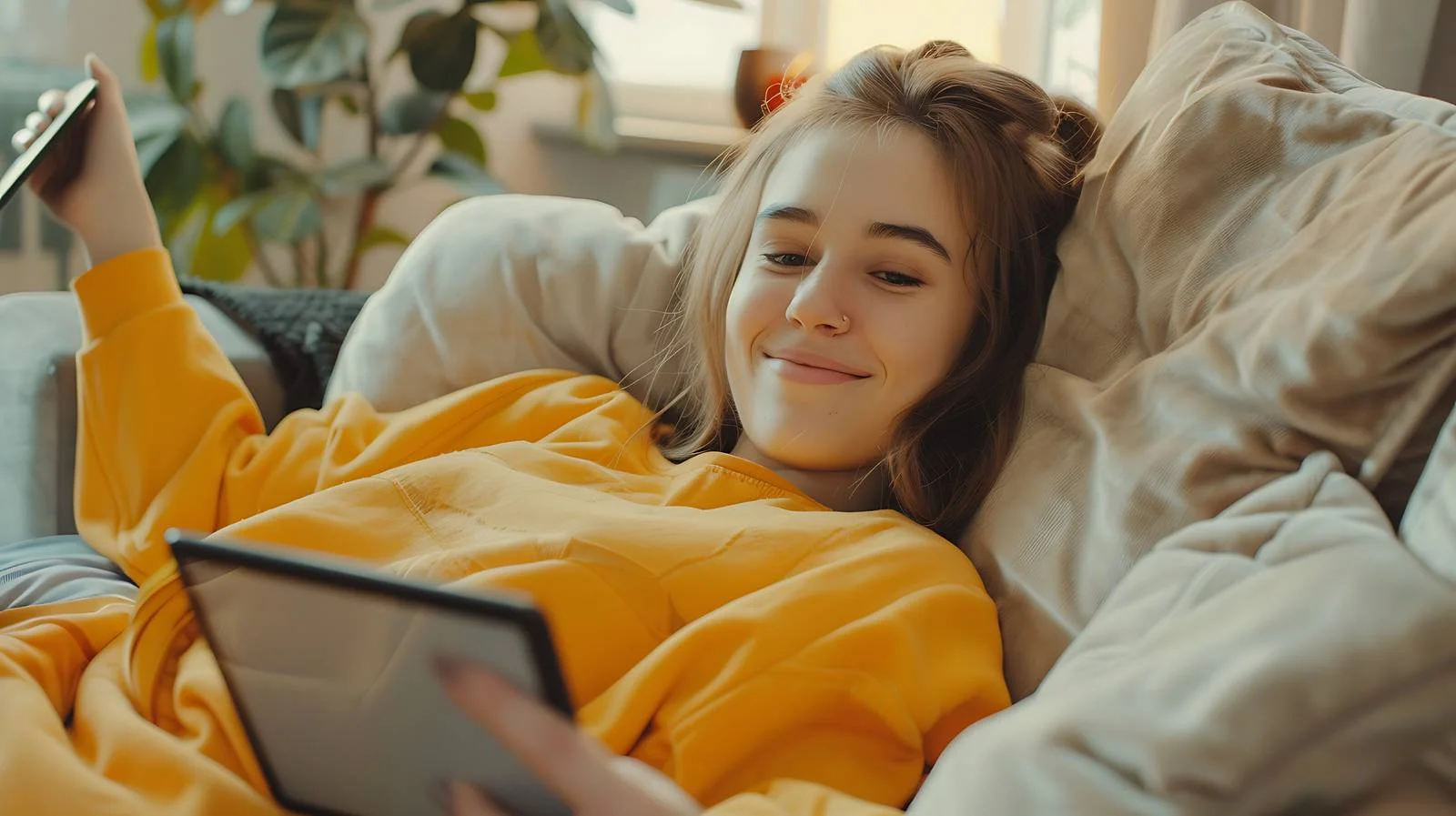 Joyful Woman Resting on Couch — free download from Dotvec