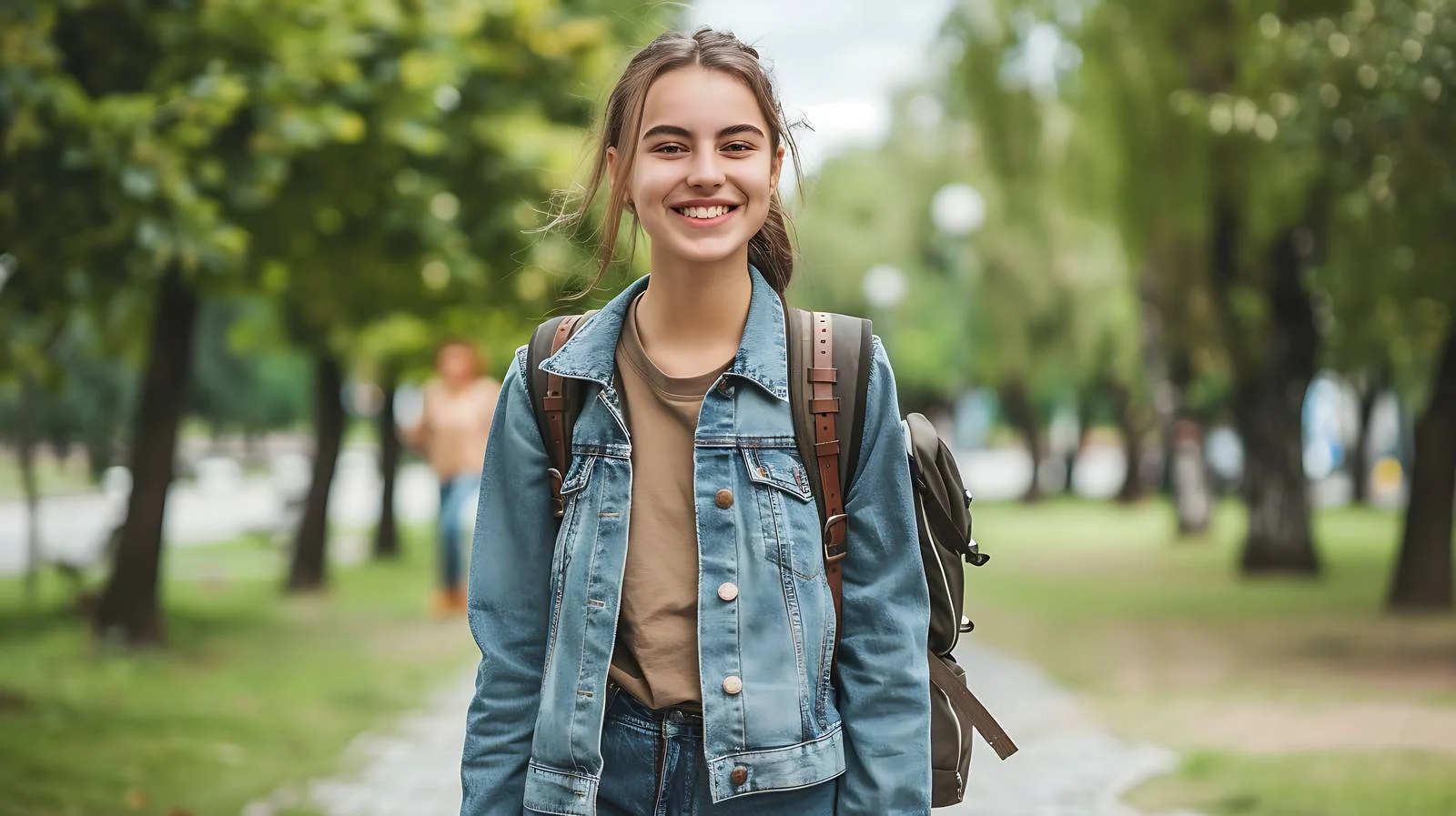 Young Woman with Backpack Smiling — free download from Dotvec