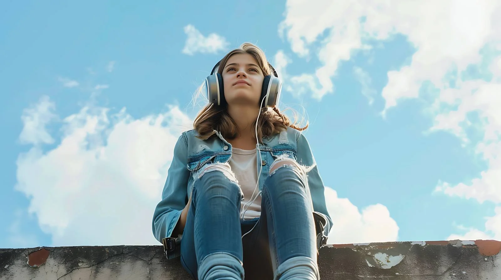 Serene Teenage Girl Portrait Sky Background — free download from Dotvec