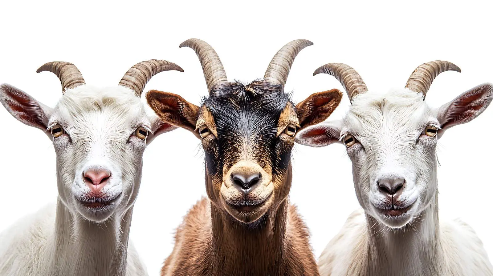 Three Cute Goats Closeup on White Background – free colorful animal image from Dotvec