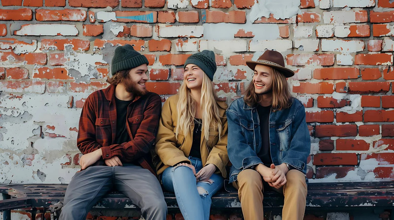 Joyful Friends Relaxing on Bench Outdoors — free download from Dotvec