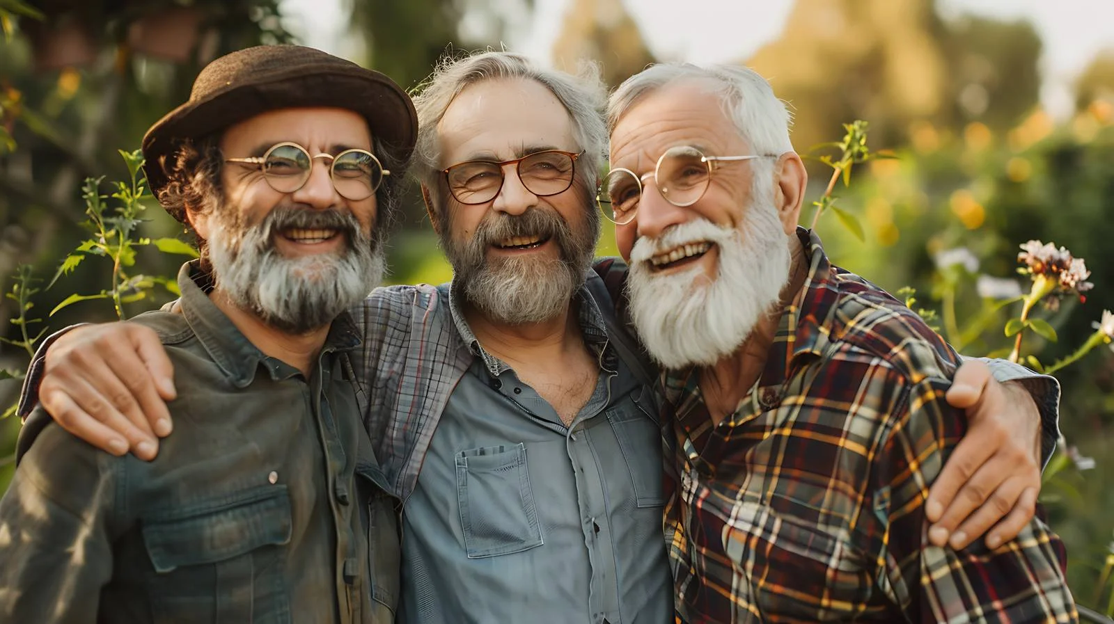 Three Joyful Men Embracing in Portrait — free download from Dotvec