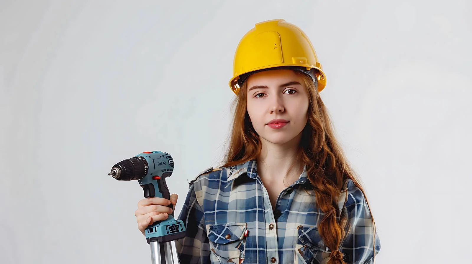 Woman with Electric Drill at Ladder — free download from Dotvec