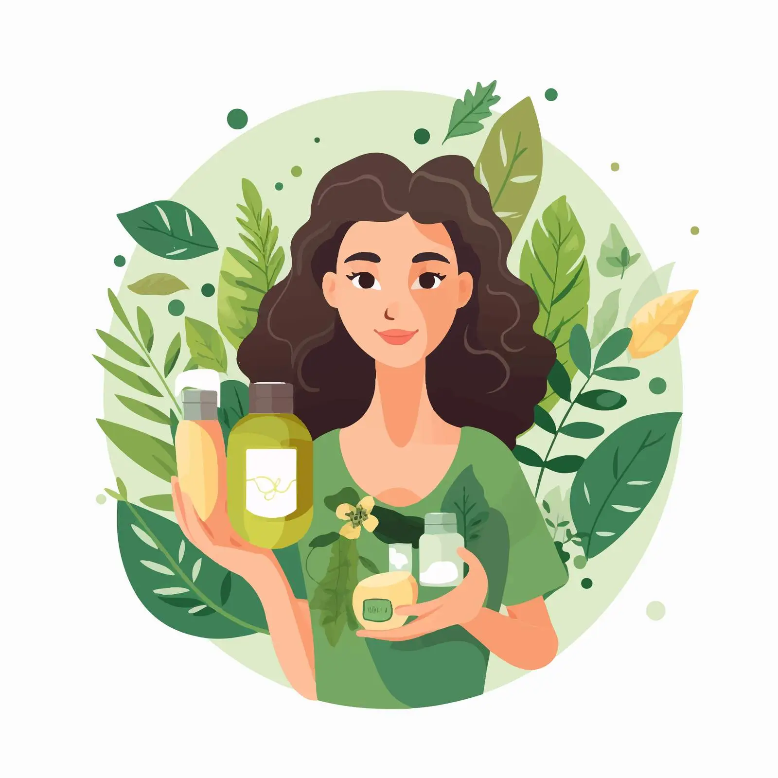 Woman with Basket of Organic Cosmetics Vector — free download from Dotvec