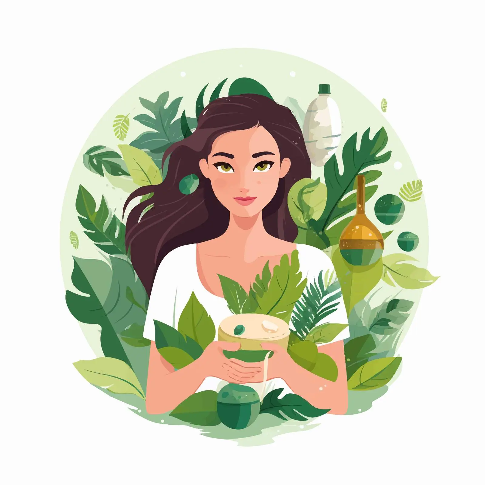 Woman with Organic Cosmetics in Basket Vector — free download from Dotvec