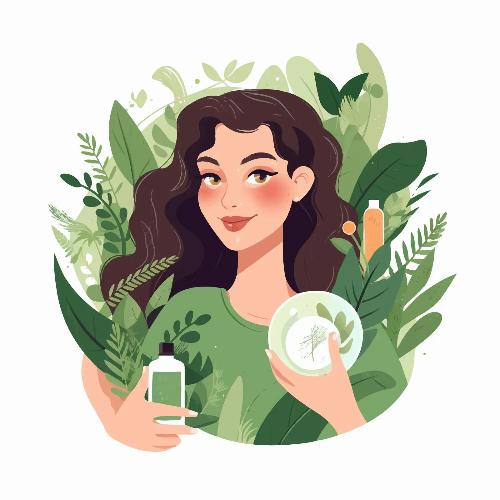 Woman Holding Basket of Organic Cosmetics Vector — free download from Dotvec