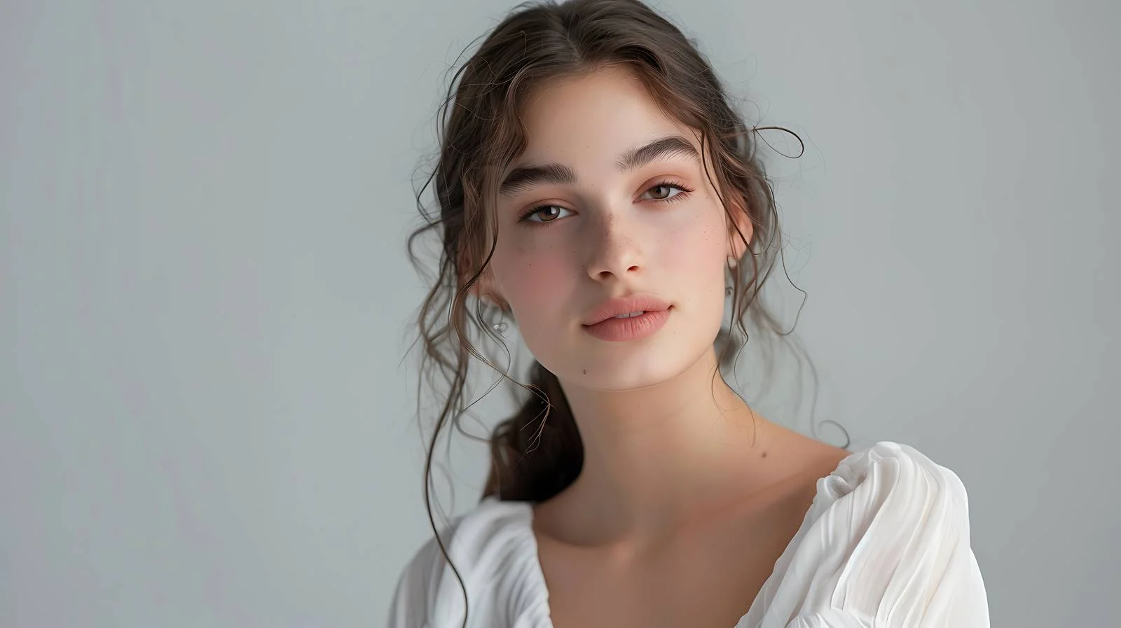 Elegant Brunette Woman in White Dress — free download from Dotvec