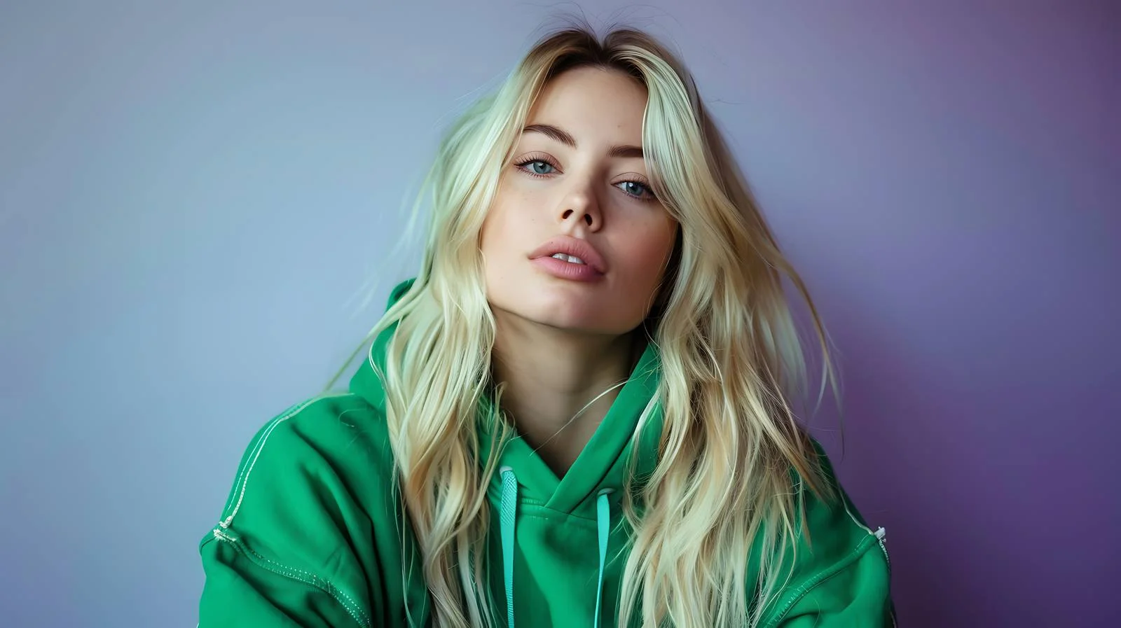 Blonde Woman in Green Hoodie Portrait — free download from Dotvec