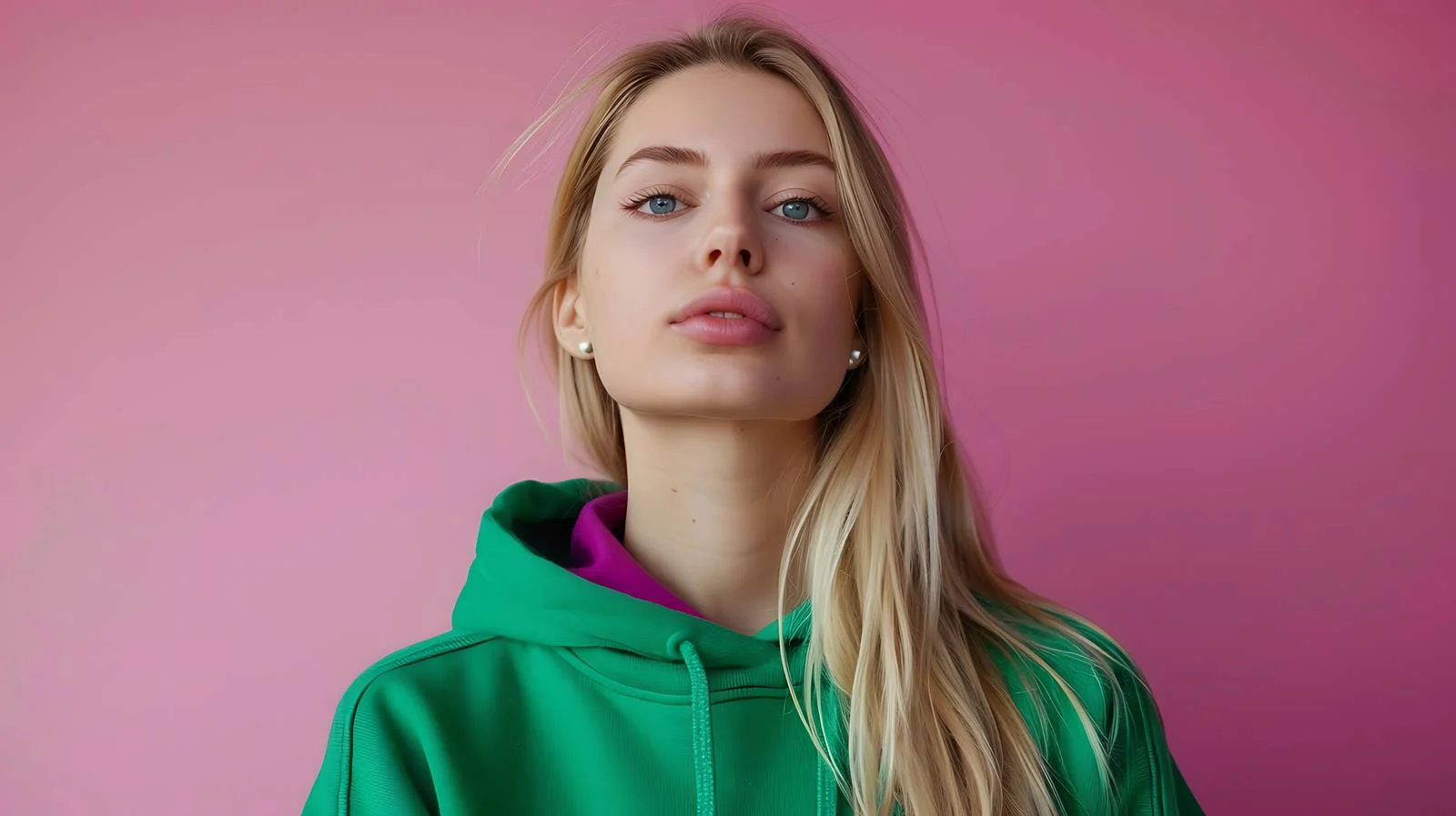 Young Blonde Woman in Green Hoodie — free download from Dotvec