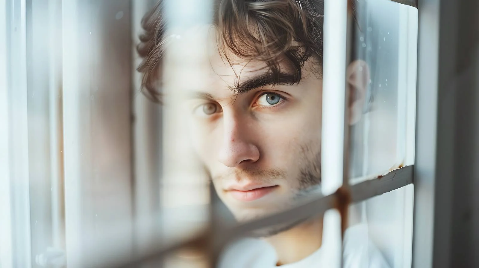 Young Man Behind Windowpane Portraiture — free download from Dotvec