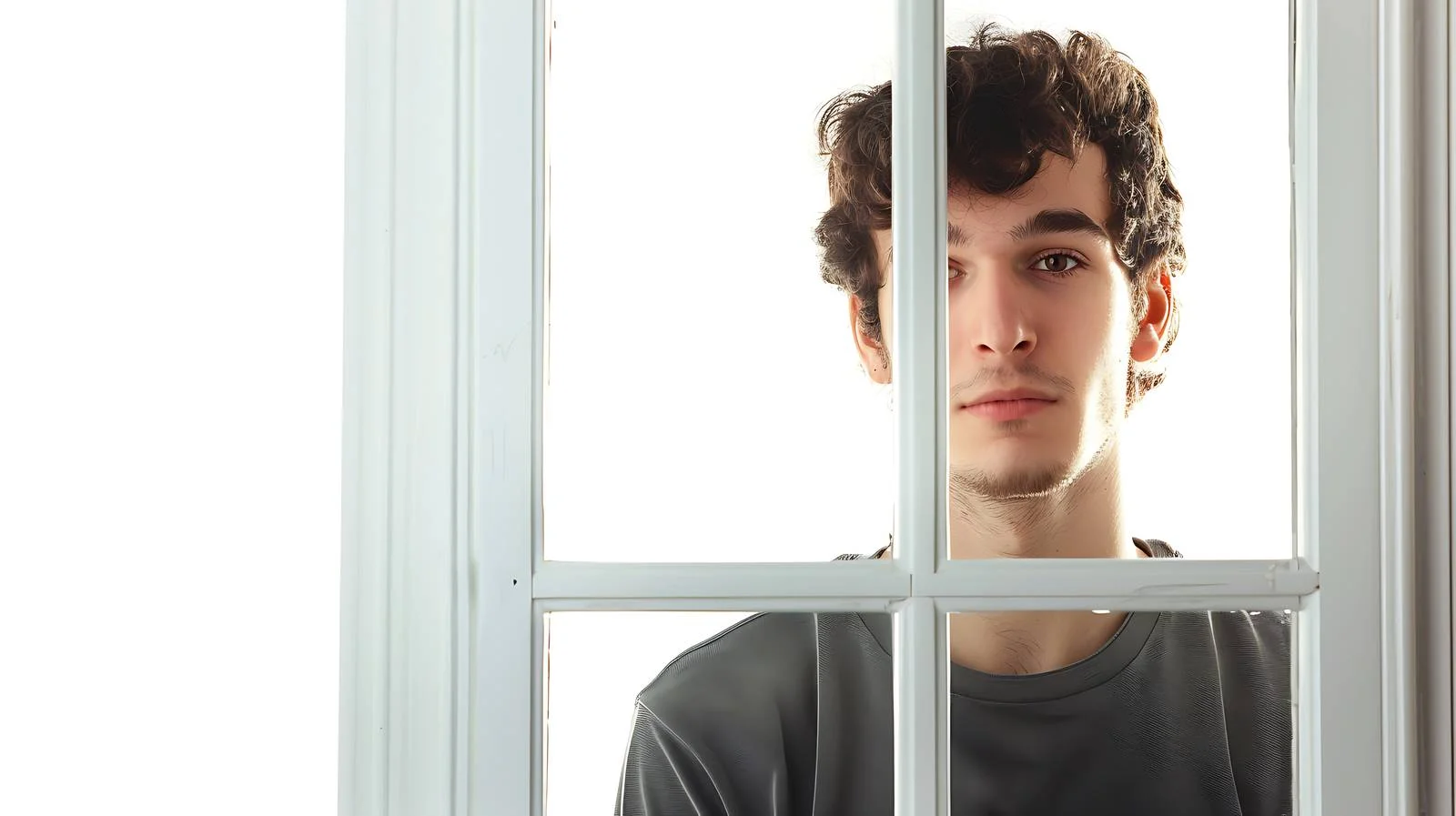 Young Man Behind Windowpane Portrait — free download from Dotvec