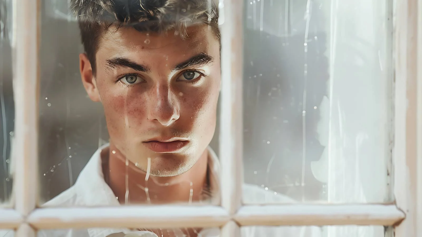 Youthful Man Behind Windowpane — free download from Dotvec