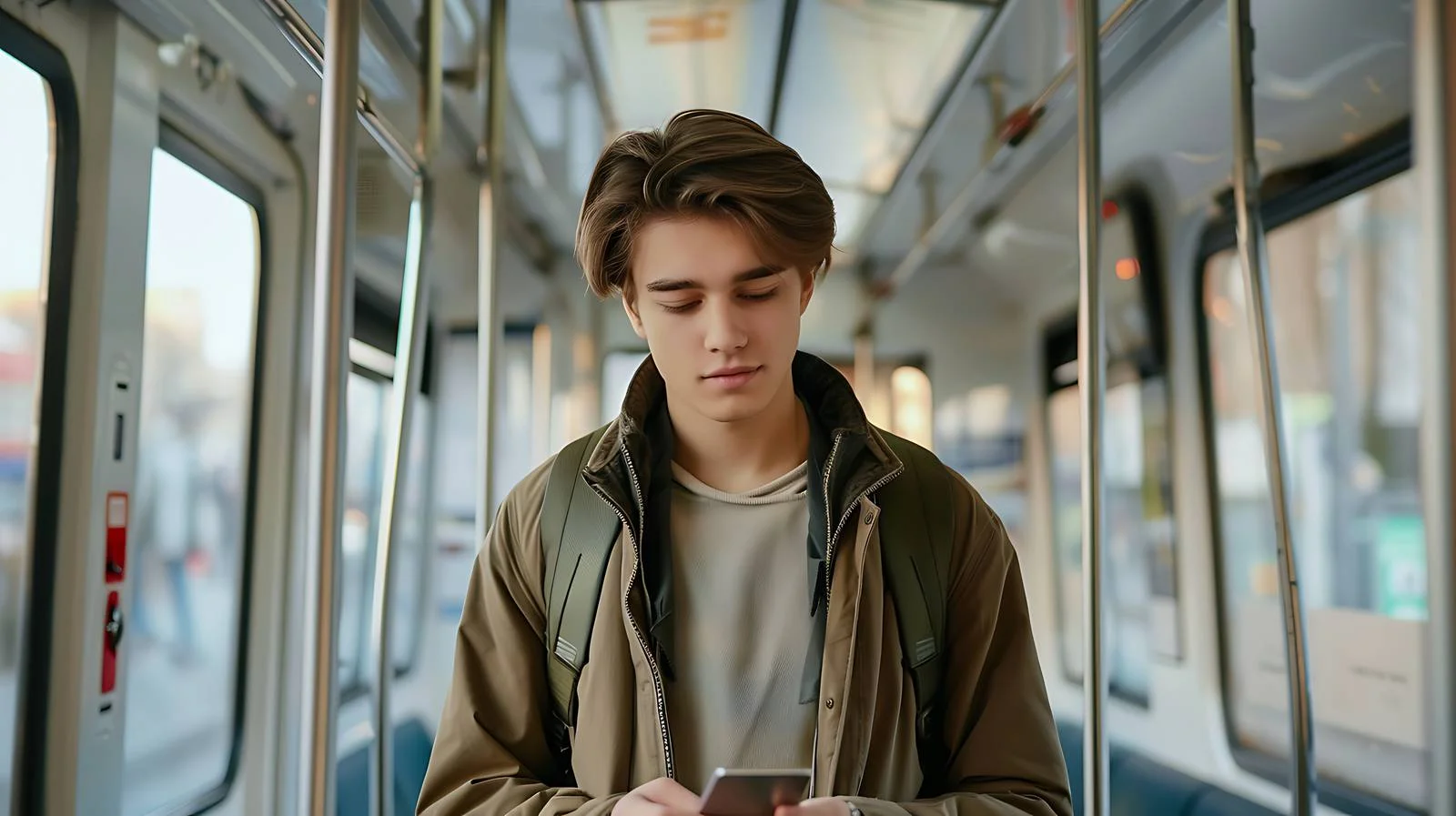 Young Man in Tramway Smartphone Portrait — free download from Dotvec