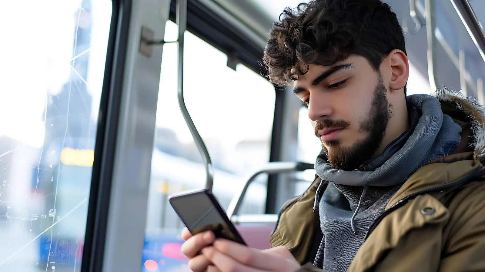 Young Man in Tramway with Smartphone — free download from Dotvec