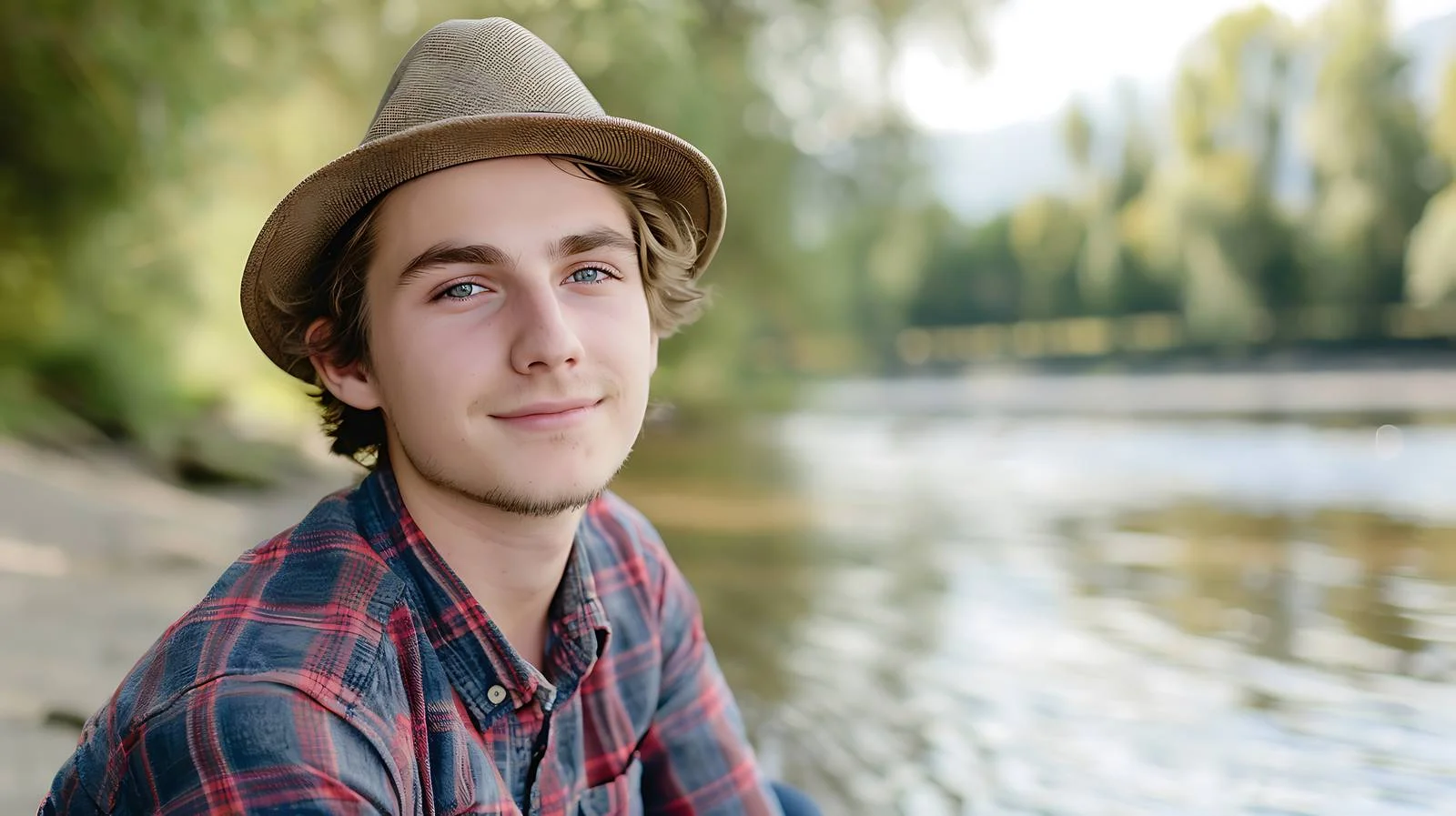 Young Man with Hat by Riverbank — free download from Dotvec