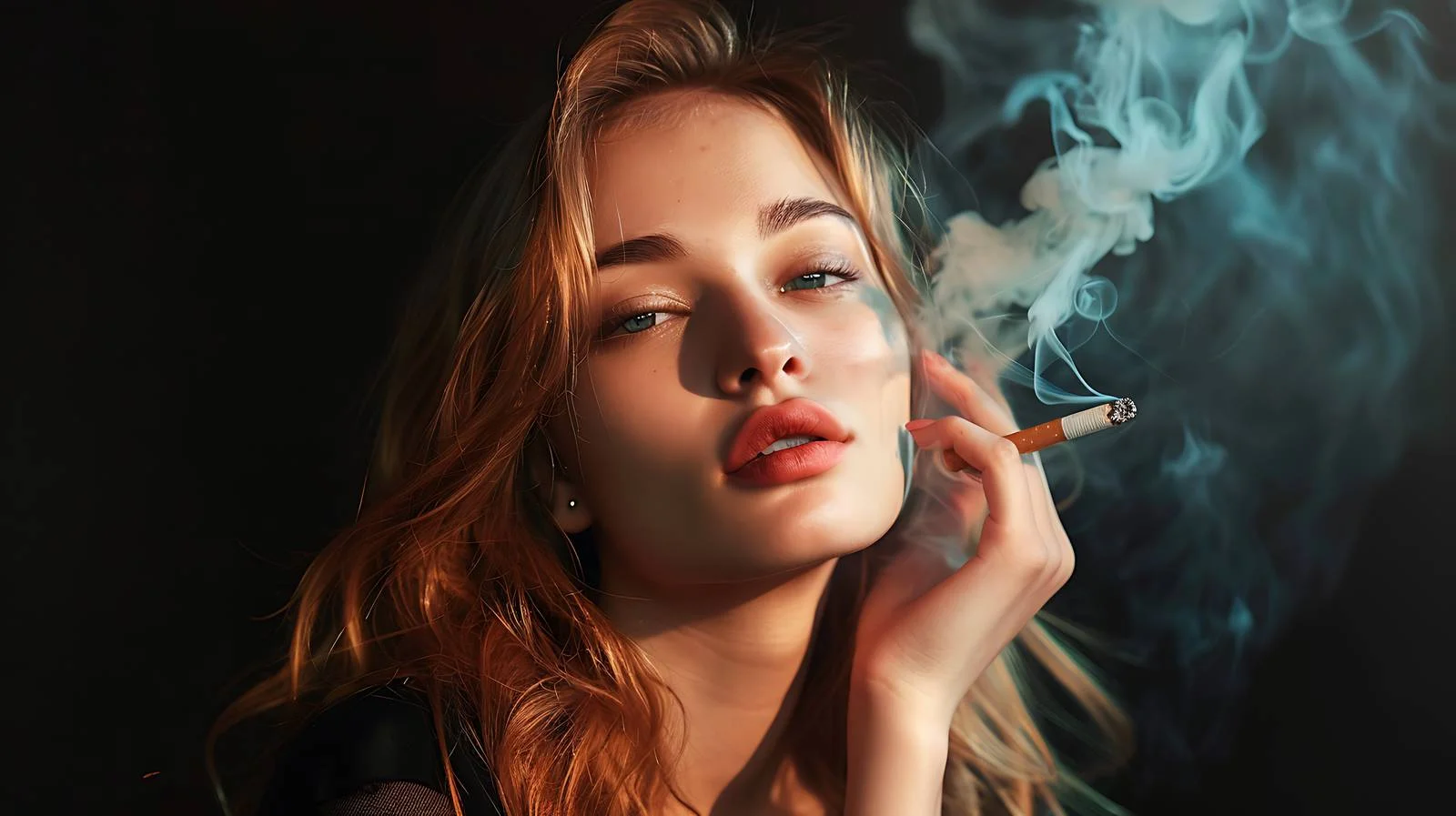 Sultry Woman Smoking Front View Portrait — free download from Dotvec