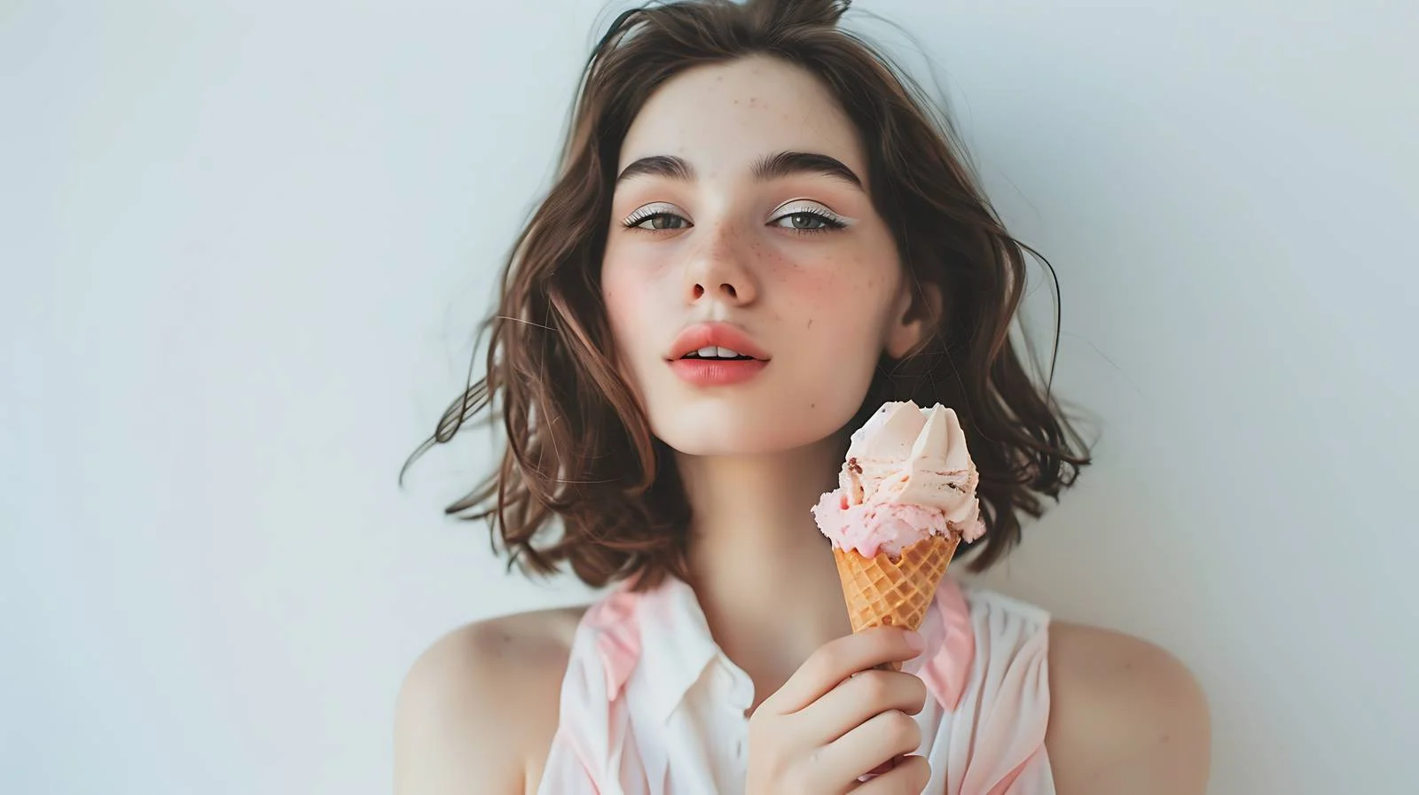 Youthful Woman with Ice Cream Cone — free download from Dotvec