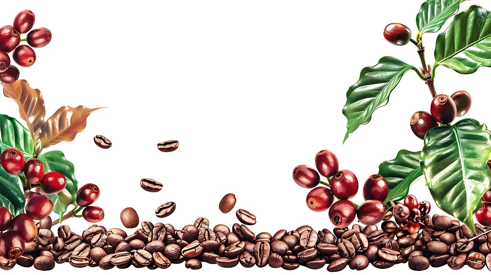Vibrant coffee plant surrounded by roasted beans — free download from Dotvec