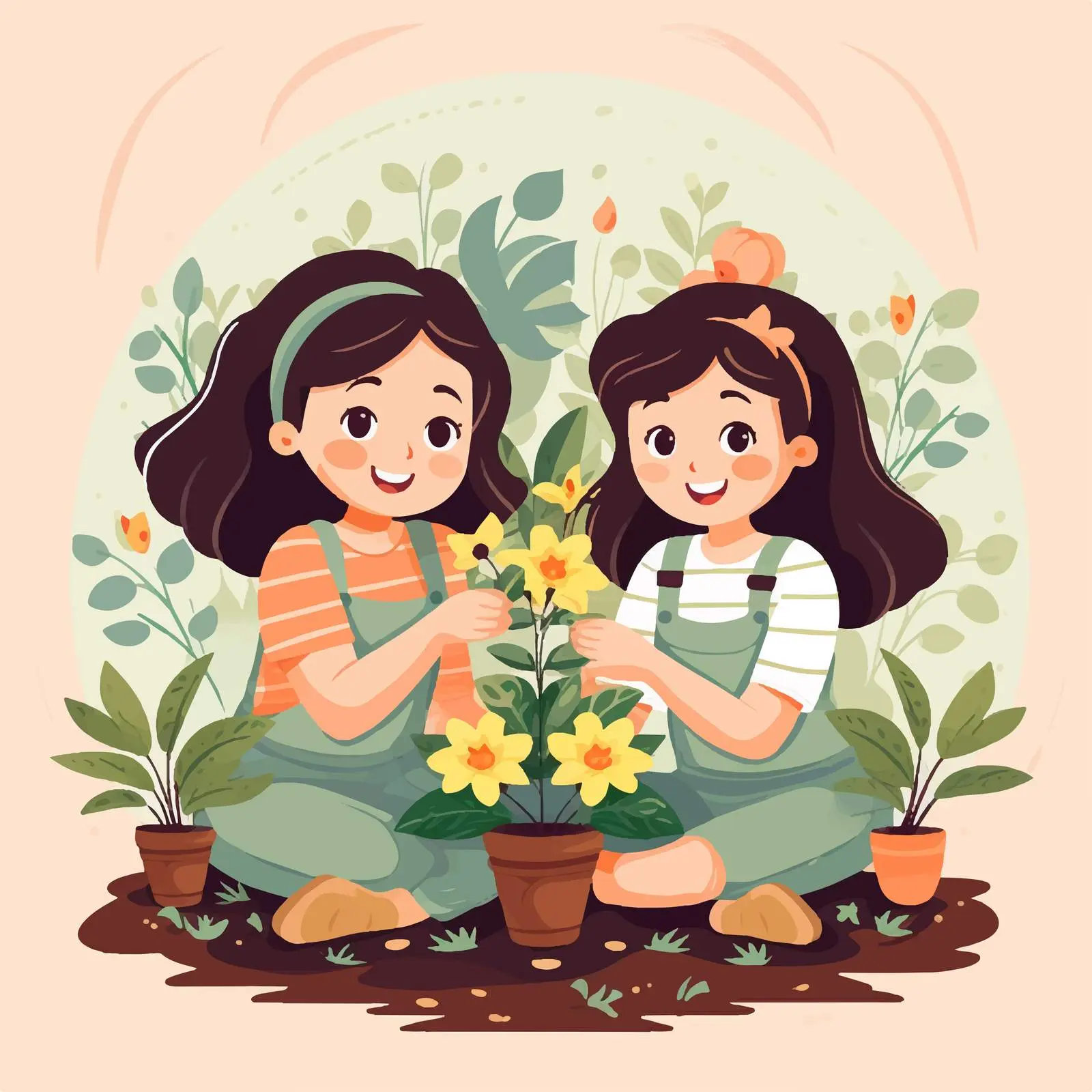 Garden Poster Design with Girls and Plants — free download from Dotvec
