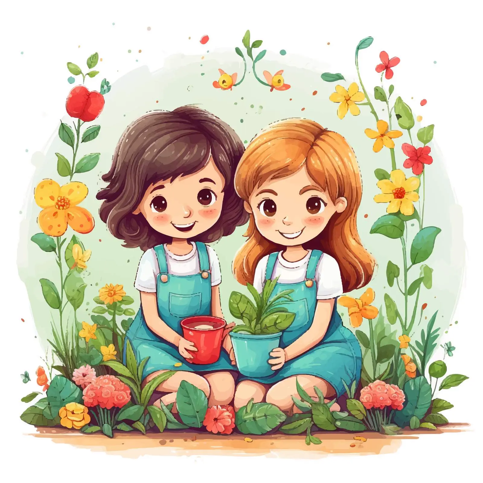 Garden Poster Design with Girls Growing Plants — free download from Dotvec
