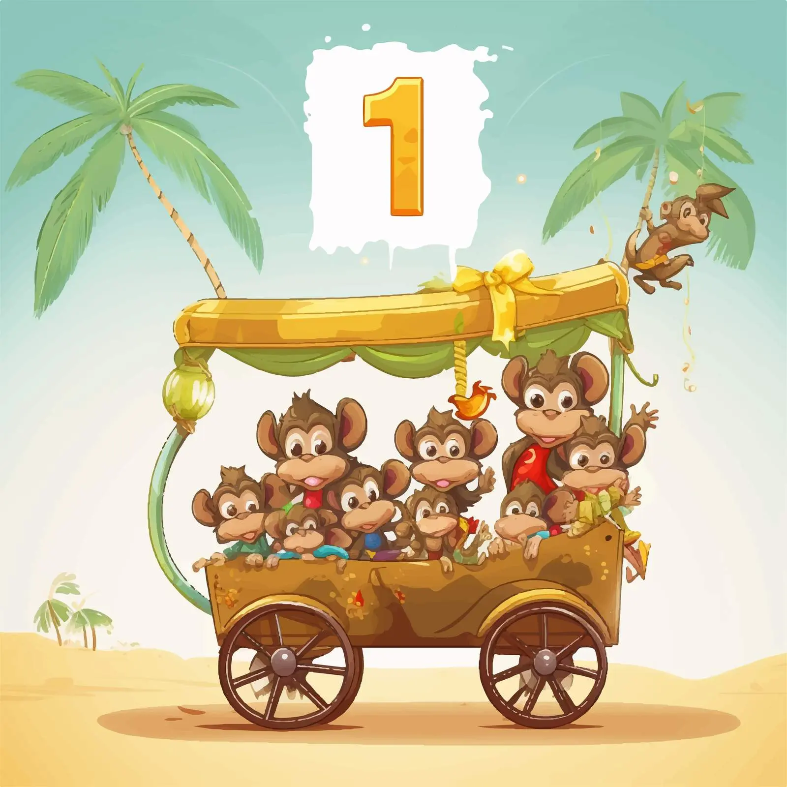Monkeys Cart Poster Design with Numbers 1 to 10 — free download from Dotvec