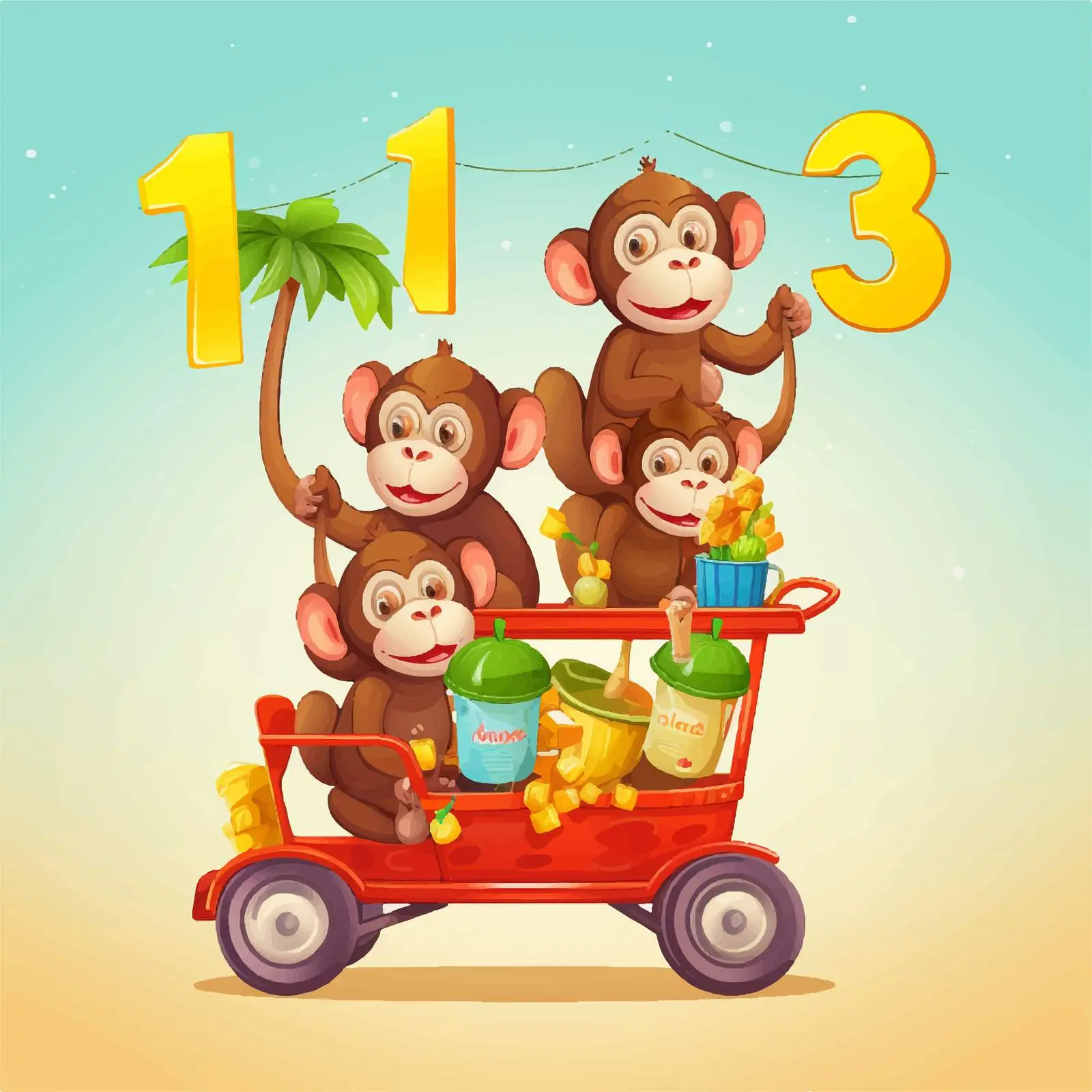 Colorful Monkey Cart Numbering Poster Design — free download from Dotvec