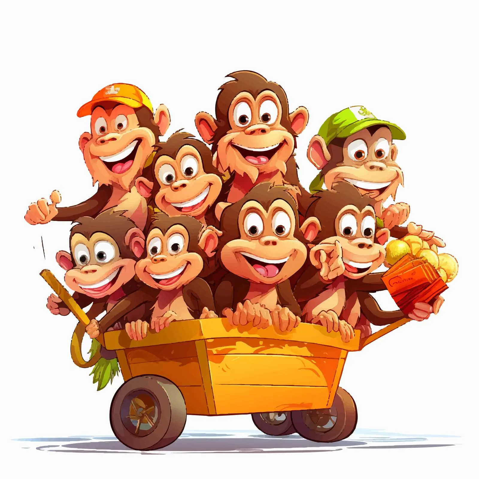 Monkey Cart Poster Design for Numbers One to Ten – free funny monkeys image from Dotvec