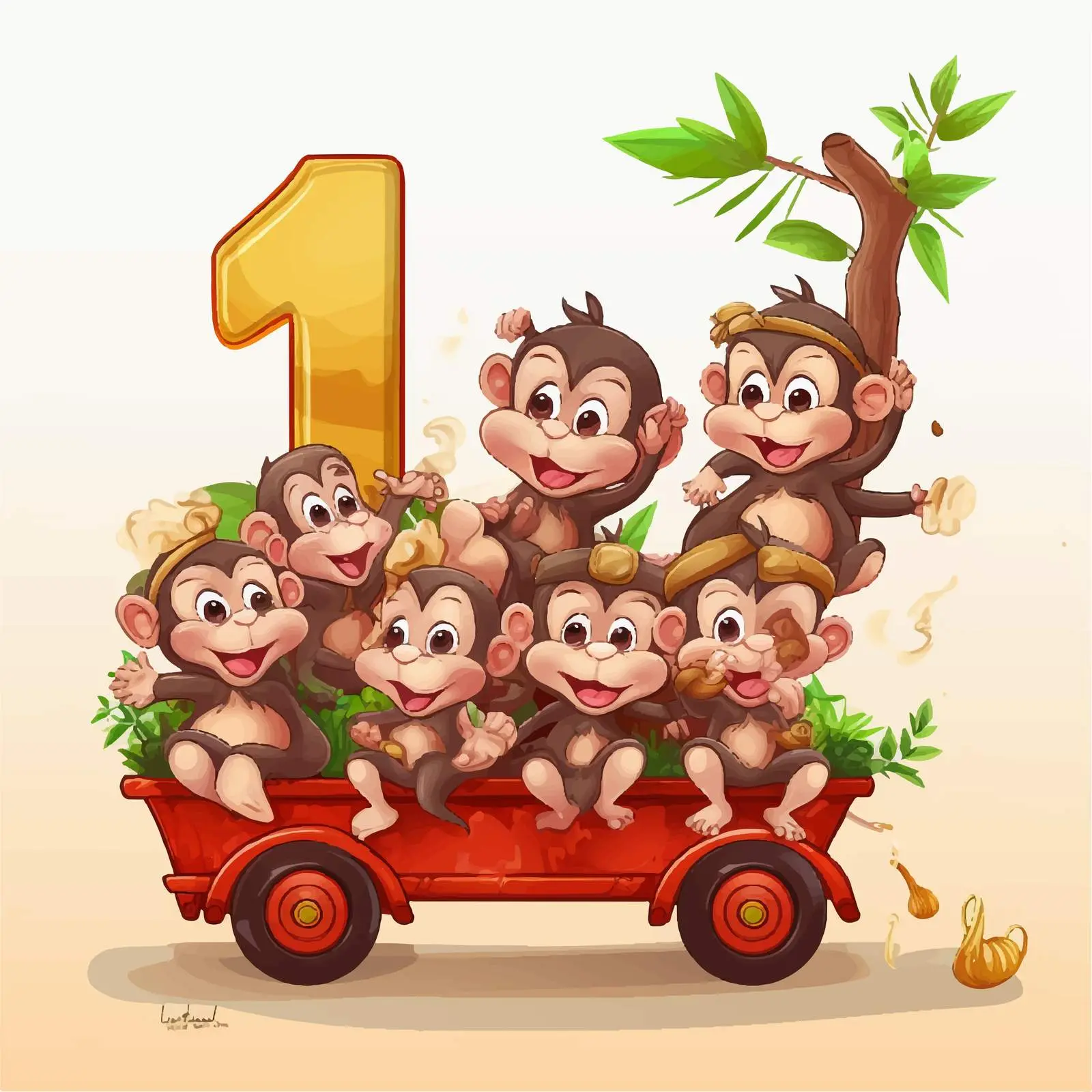 Playful Monkey Cart Design with Numbers One to Ten — free download from Dotvec