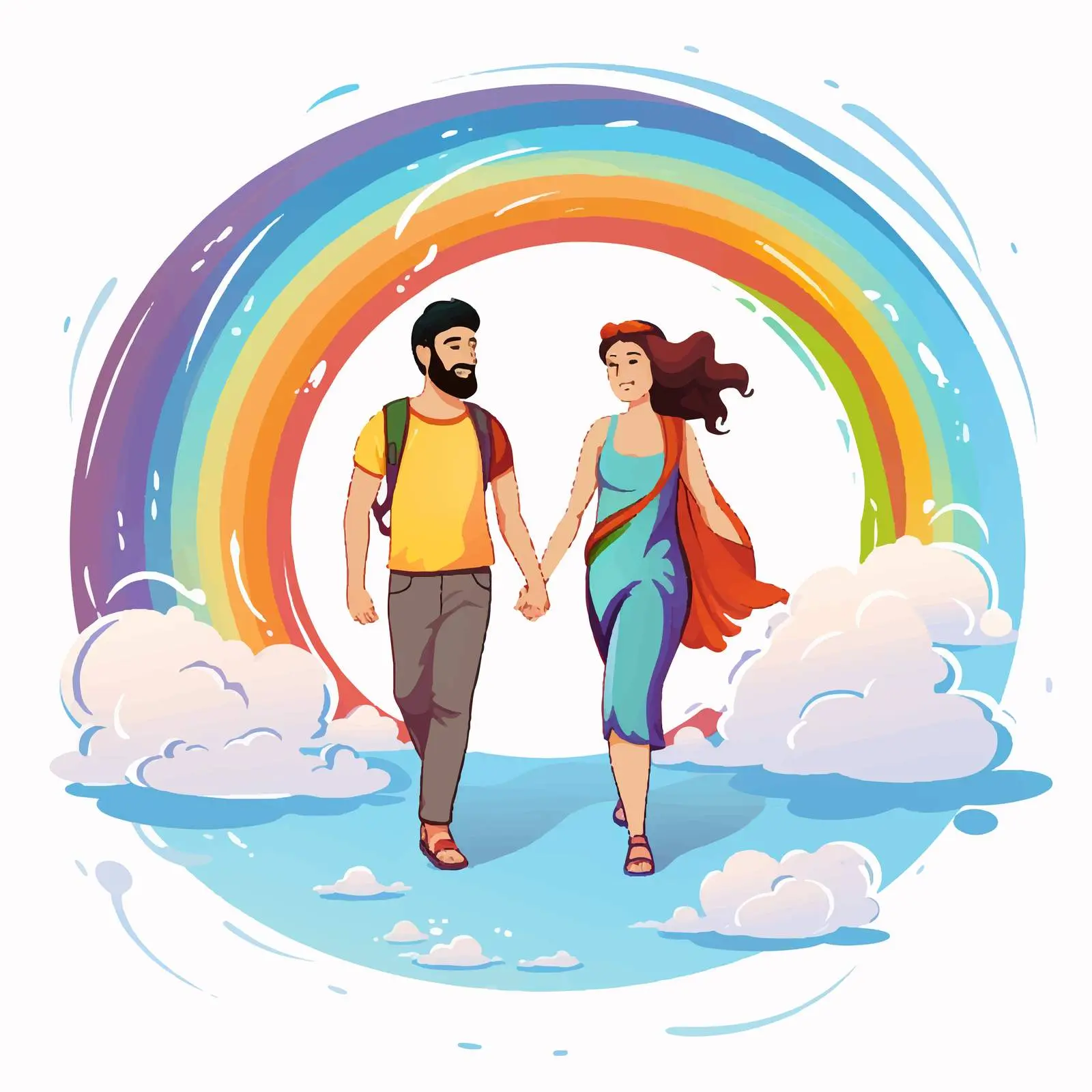 Muslim Couple Walking Over a Rainbow Vector – free tolerance image from Dotvec