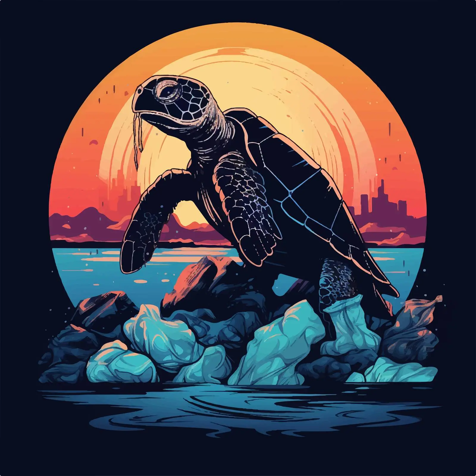 Sea Turtle Silhouette with Black Garbage Bag – free garbage bag image from Dotvec