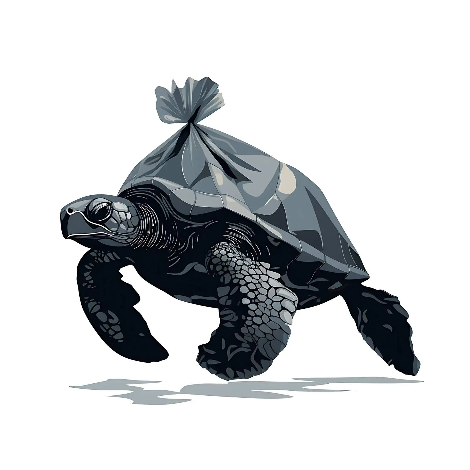 Sea Turtle Silhouette with Black Garbage Bag — free download from Dotvec
