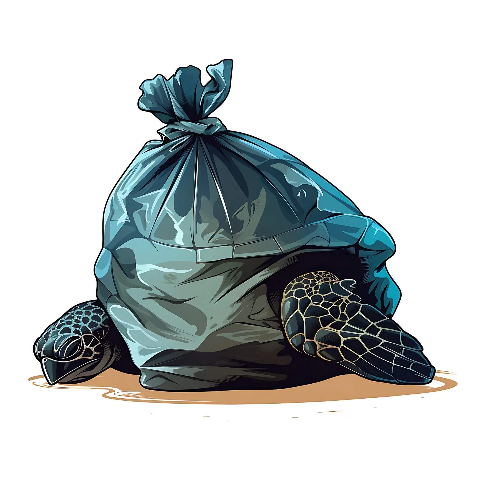 Sea Turtle Silhouette with Black Garbage Bag – free conservation image from Dotvec