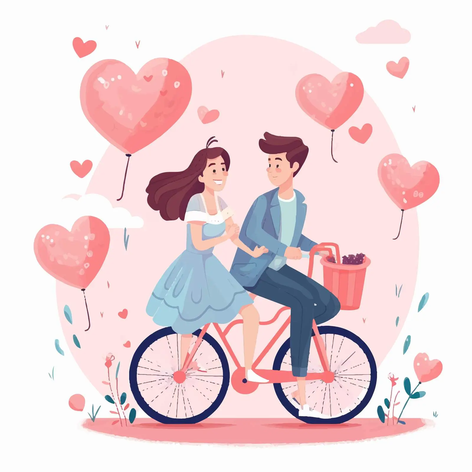 Cute Couple Riding Tandem Bike in Park — free download from Dotvec