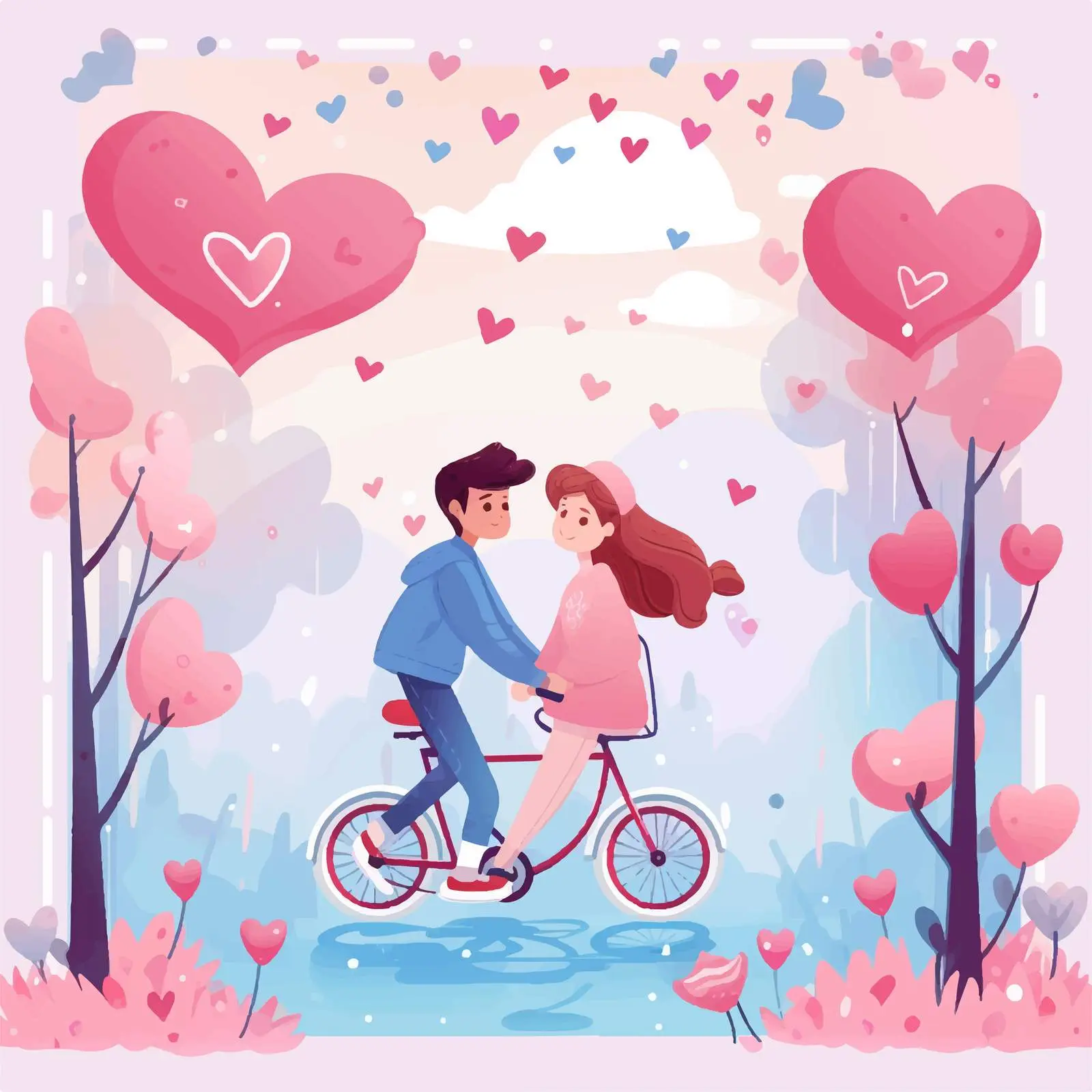 Cute Couple Riding Tandem Bike in Park — free download from Dotvec