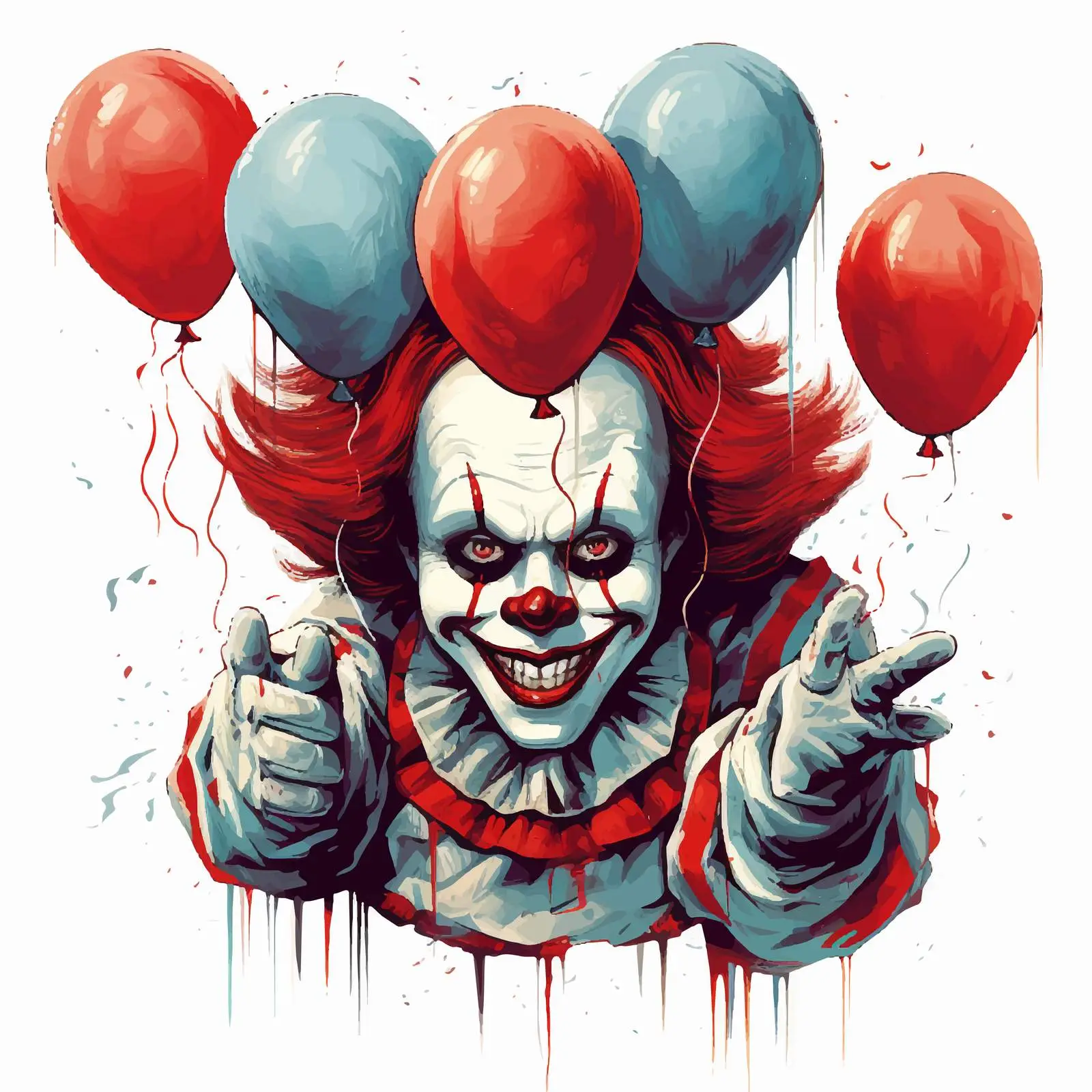 Creepy Clown Holding Balloon Vector Illustration – free nightmare image from Dotvec