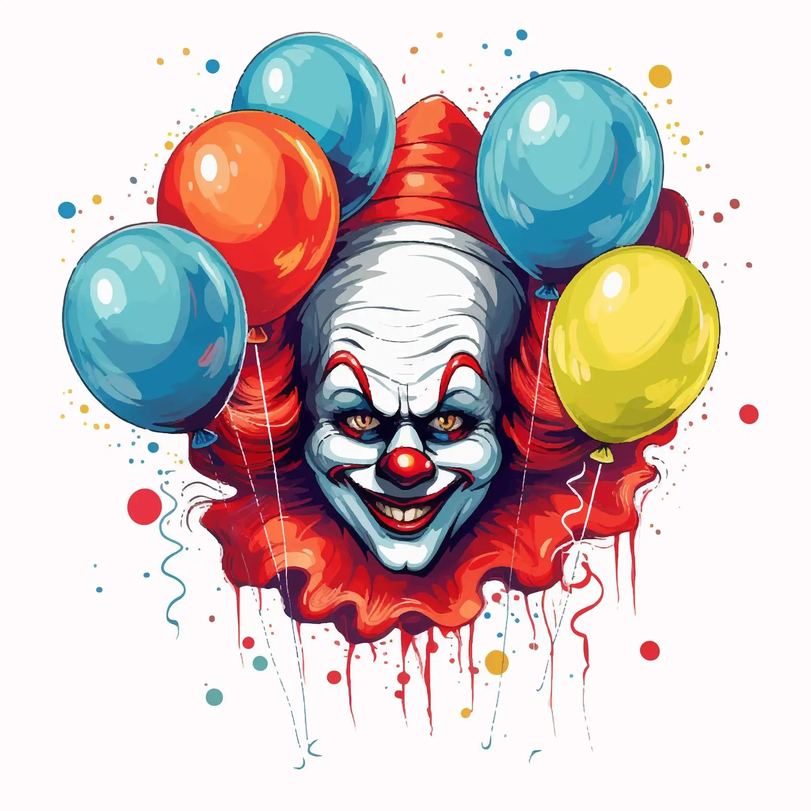 Creepy Clown Holding Balloon Illustration – free vintage circus image from Dotvec