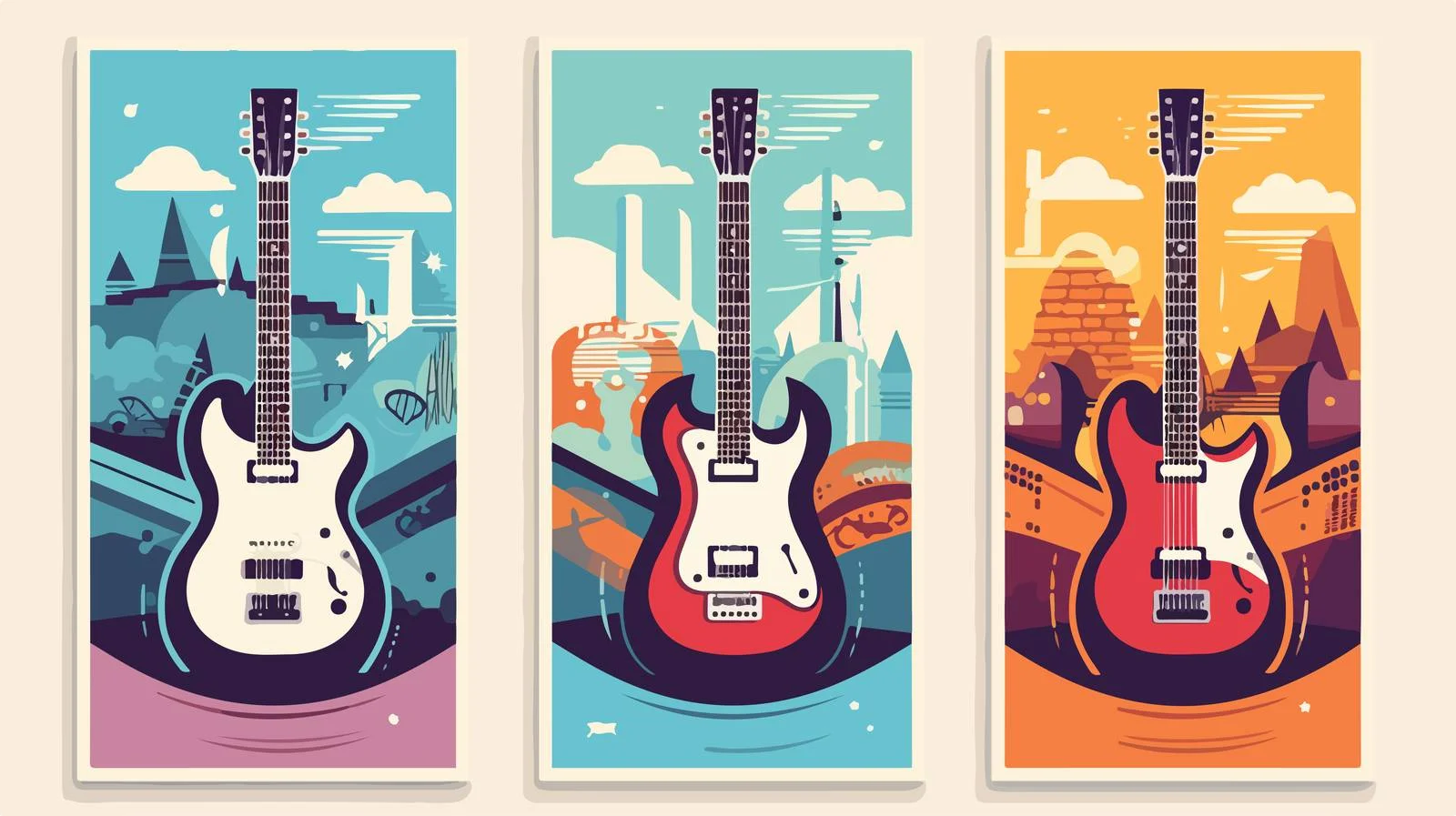 Musical Posters with Guitar Vector Illustration — free download from Dotvec
