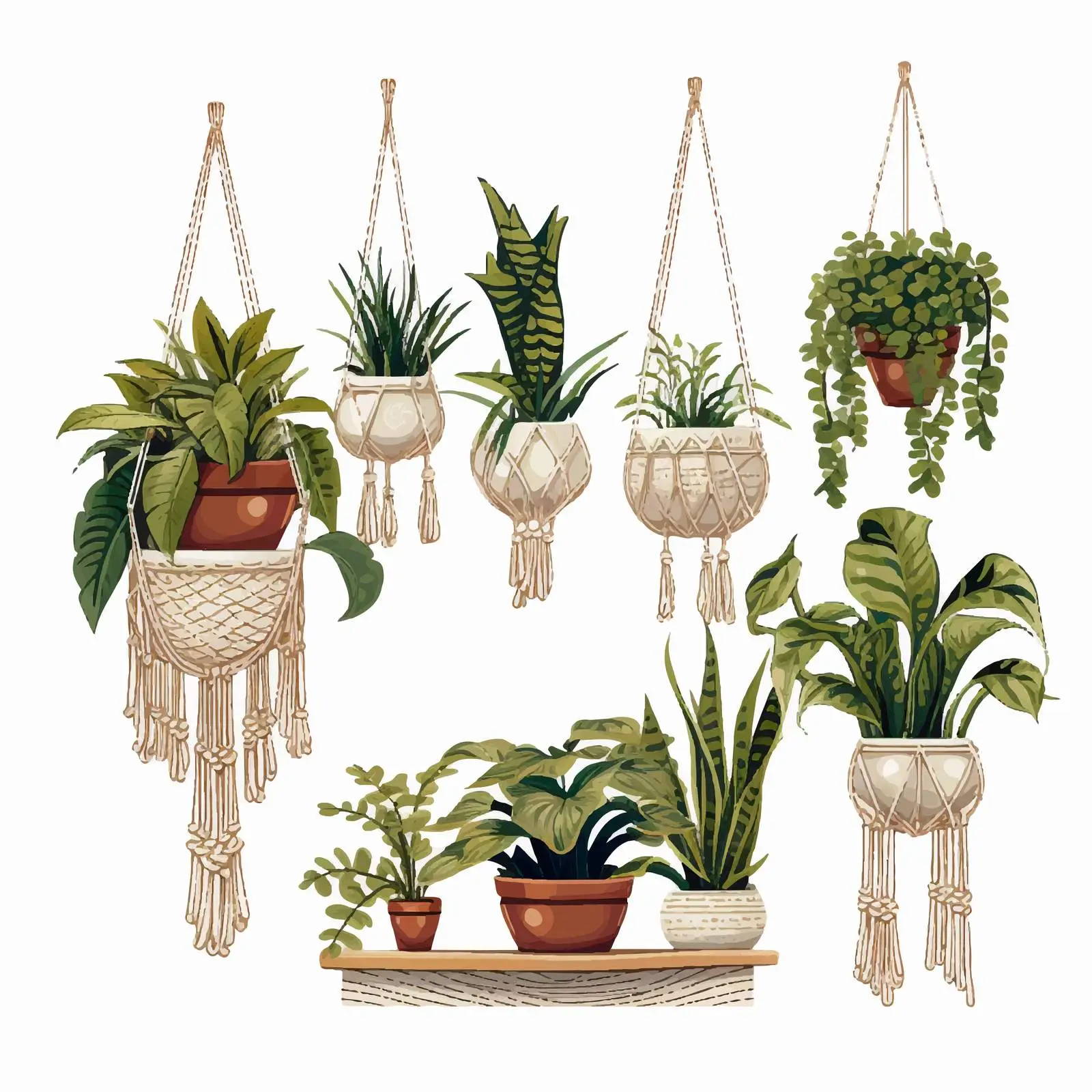 Potted Home Plants with Macrame Wall Panel — free download from Dotvec