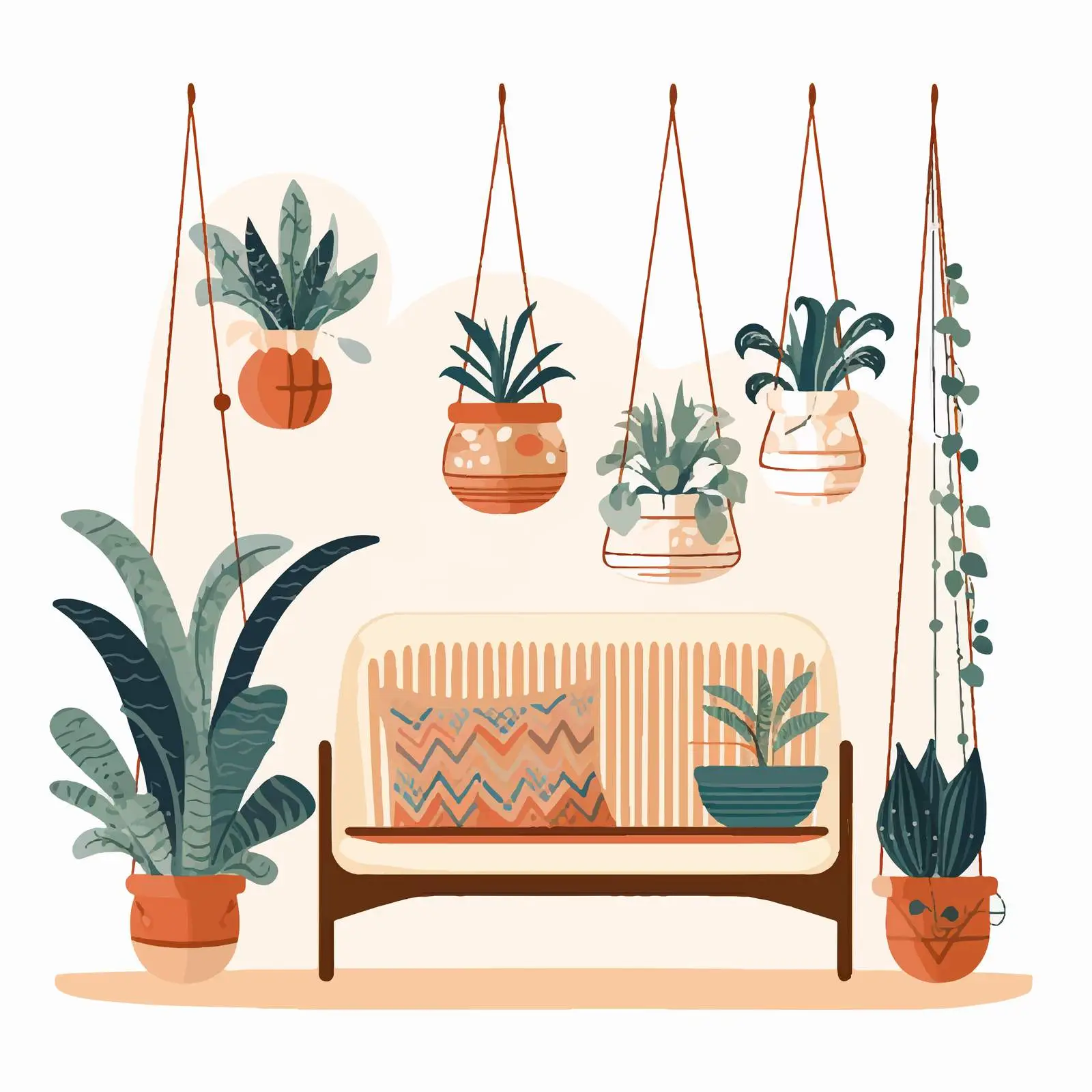 Modern Potted Home Plants with Macrame Panel — free download from Dotvec