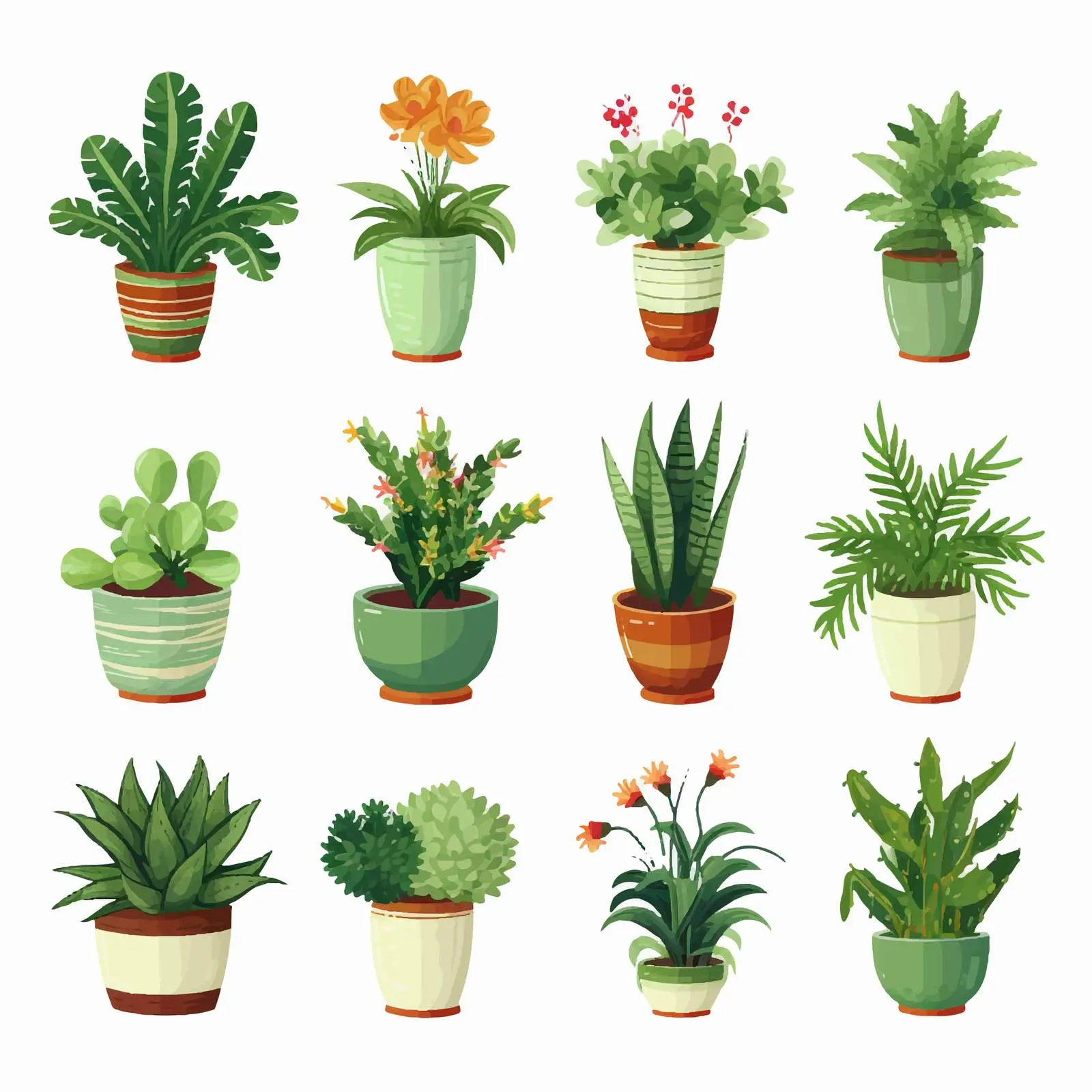 Green Leaf Potted House Plants and Flowers Set – free plant designs image from Dotvec