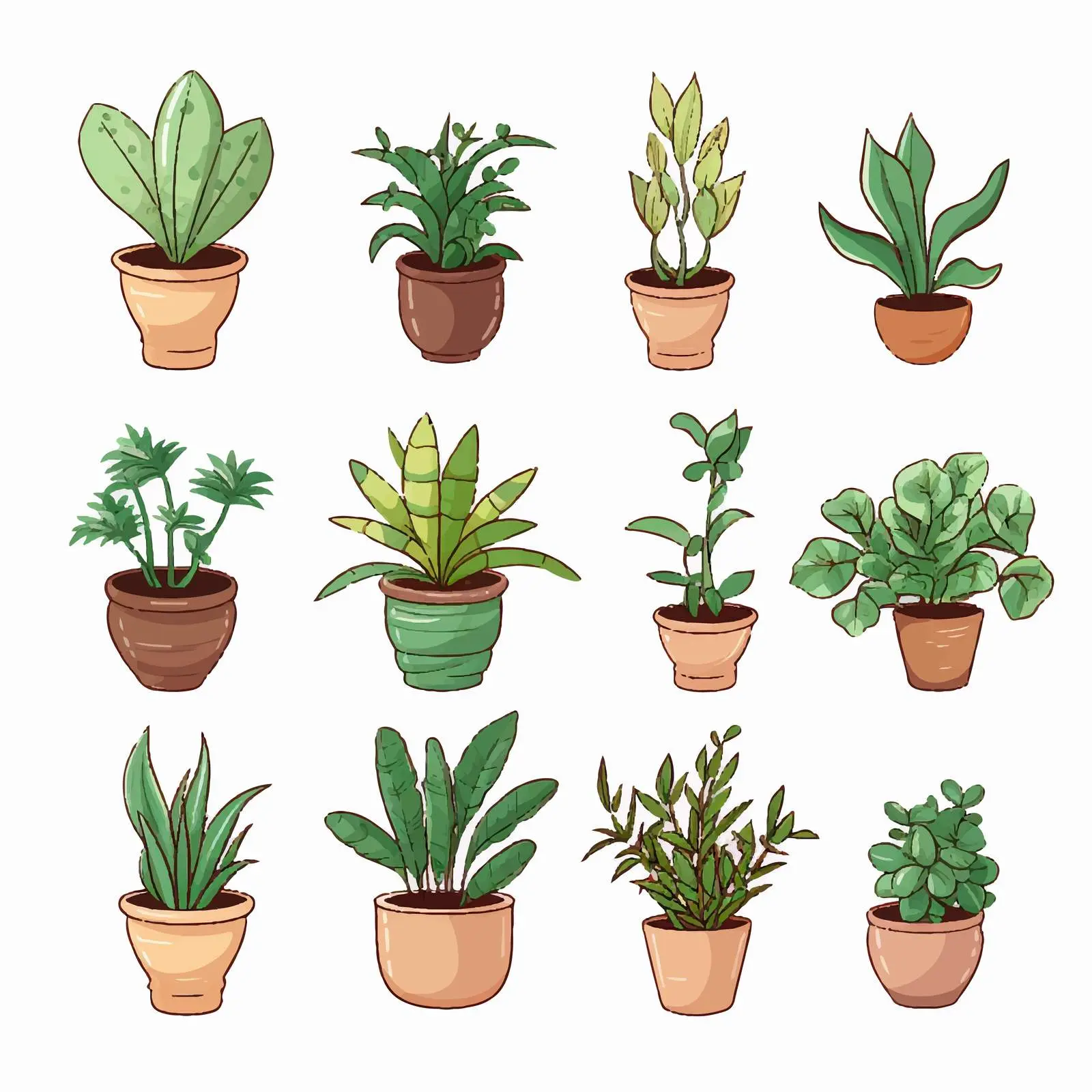 Potted Plant Line Vector Illustration on White Background — free download from Dotvec