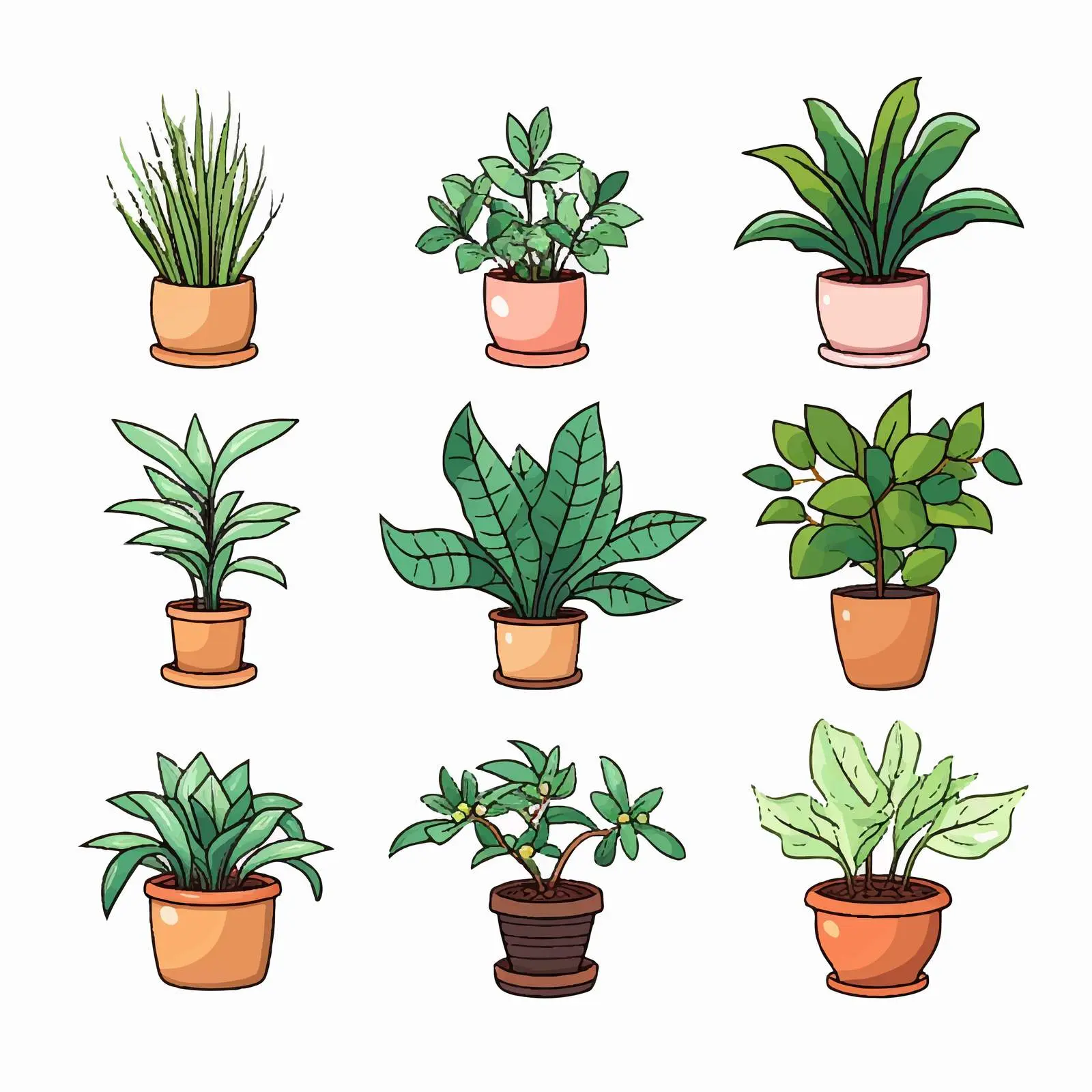 Potted Plant Line Vector Illustration on White Background — free download from Dotvec