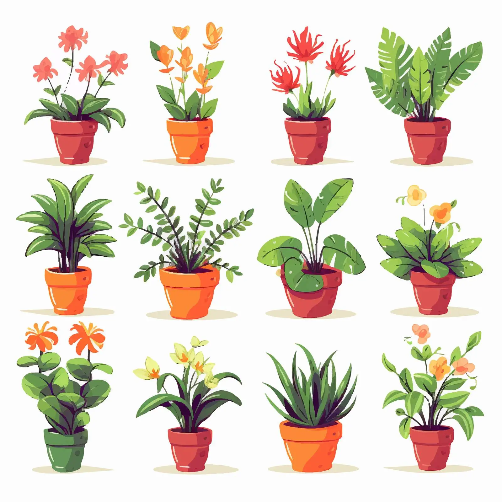 Cartoon Illustration of Potted Plants and Flowers — free download from Dotvec