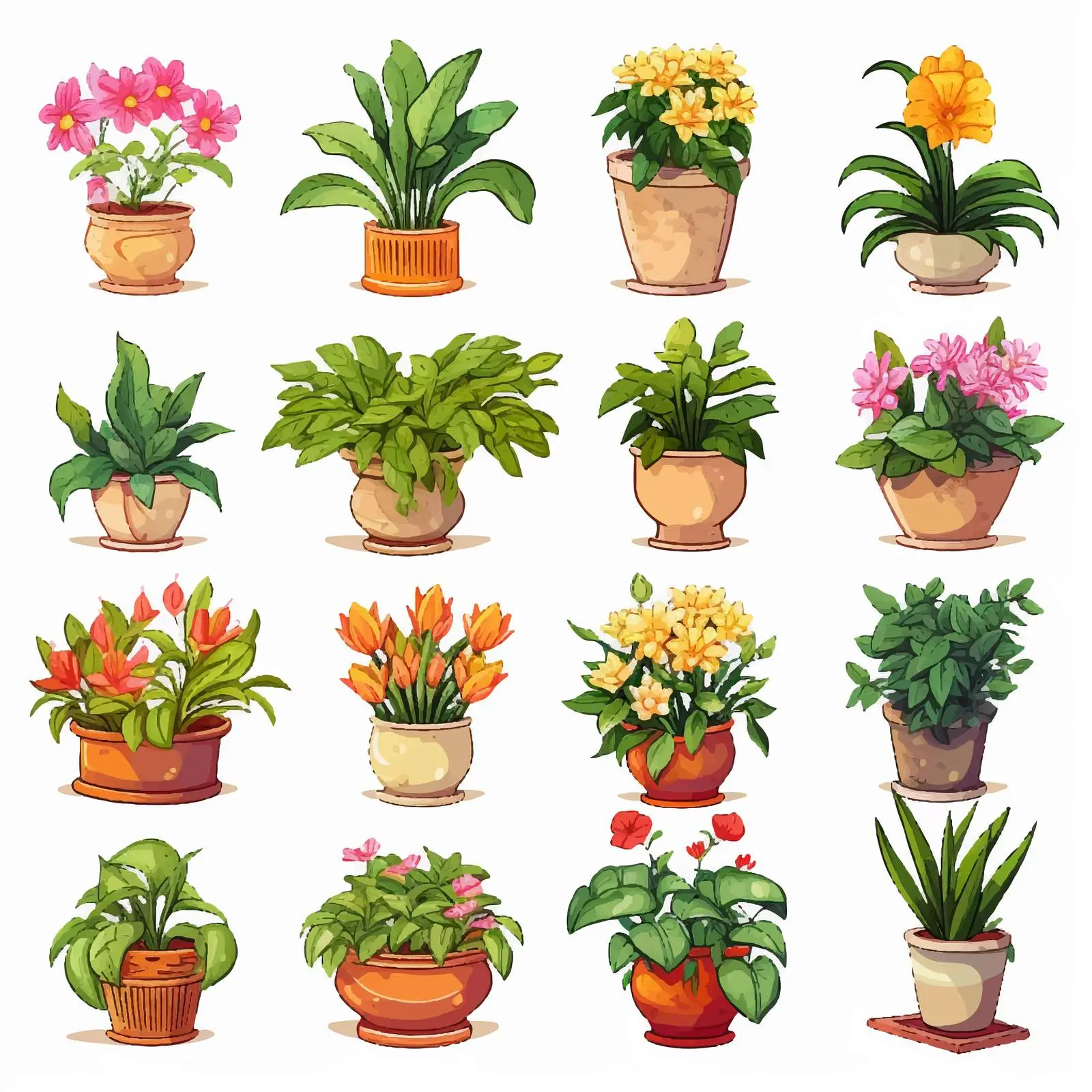 Colorful Cartoon Potted Plant and Flower Vectors — free download from Dotvec