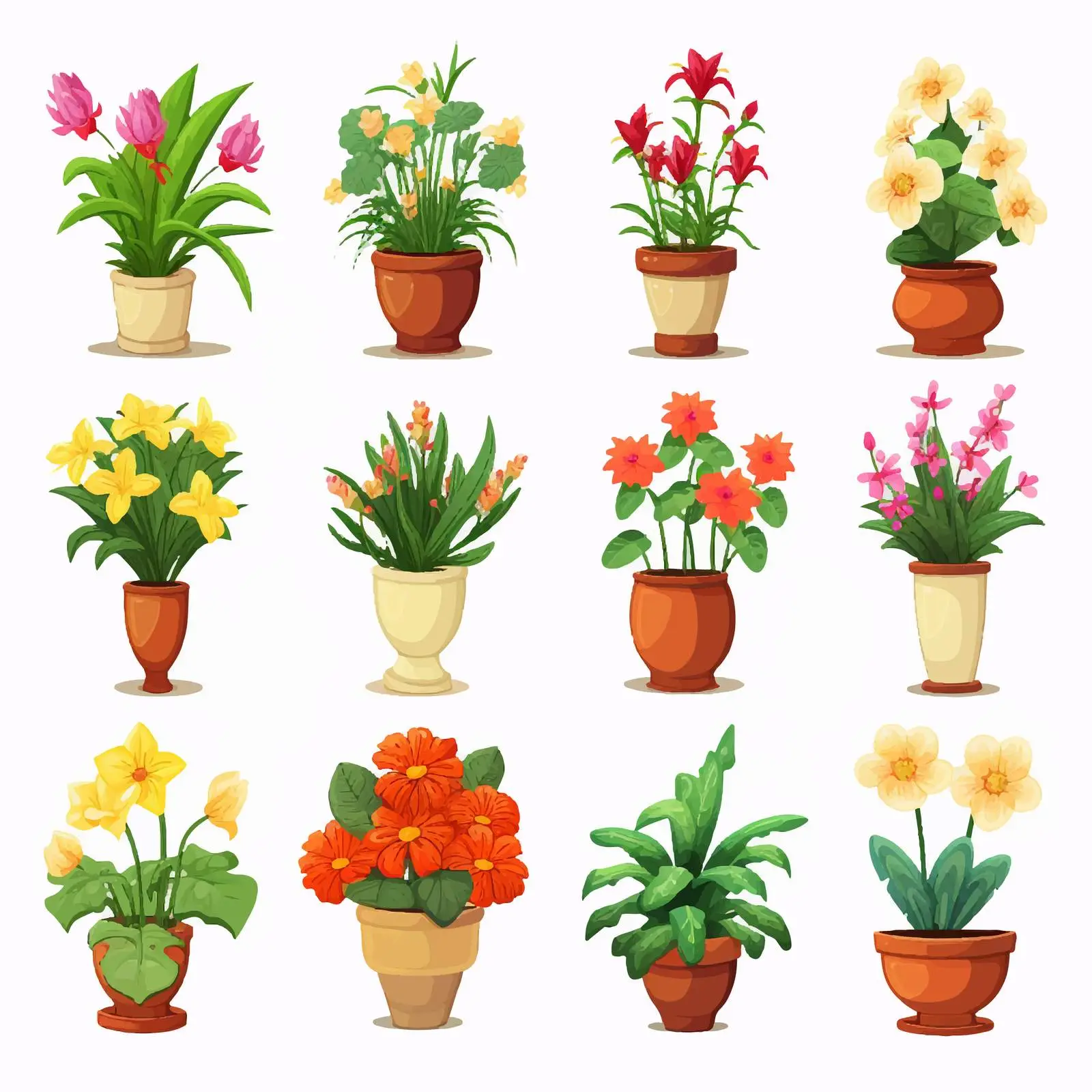 Cartoon Potted Plants and Flower Illustration — free download from Dotvec