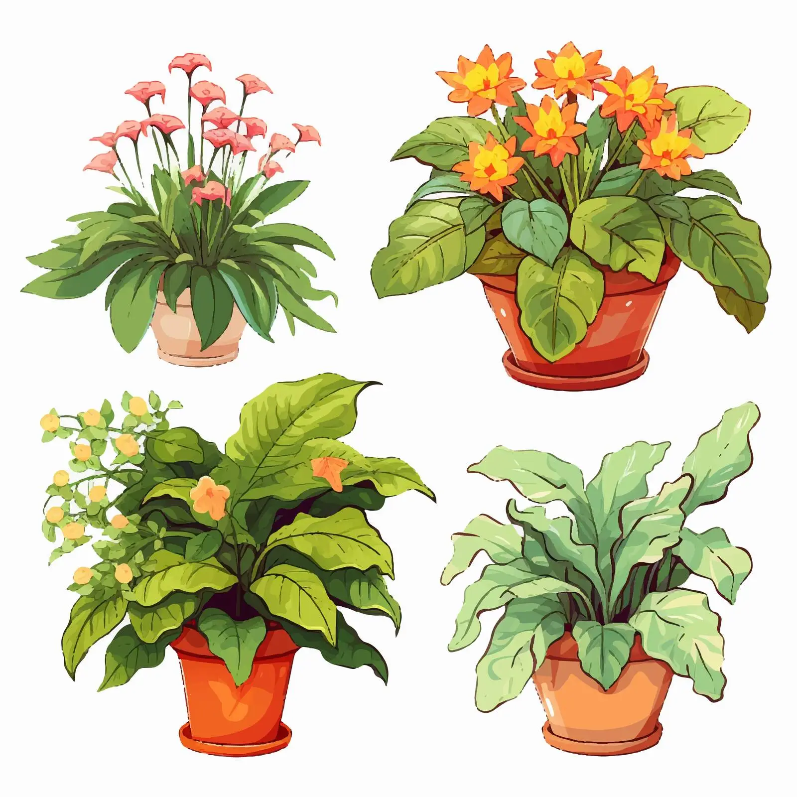 Vibrant Cartoon Illustration of Potted Plants and Flowers — free download from Dotvec