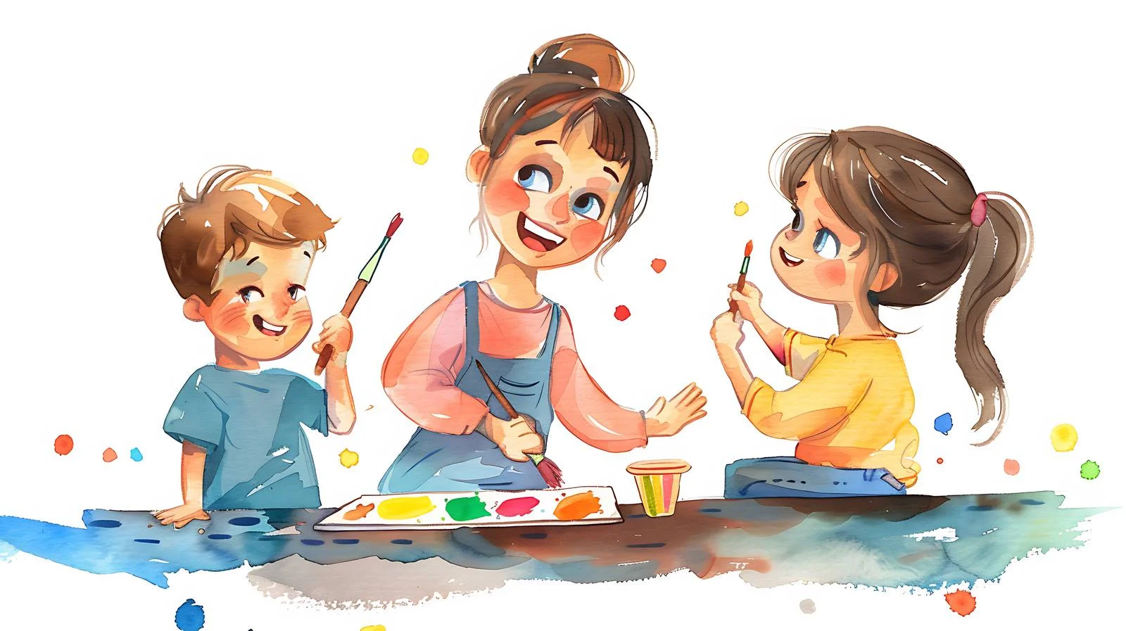 Preschool Teacher Painting with Children – free kinder image from Dotvec